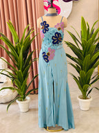 Designer Floral Work Top with Flared Palazzo Set