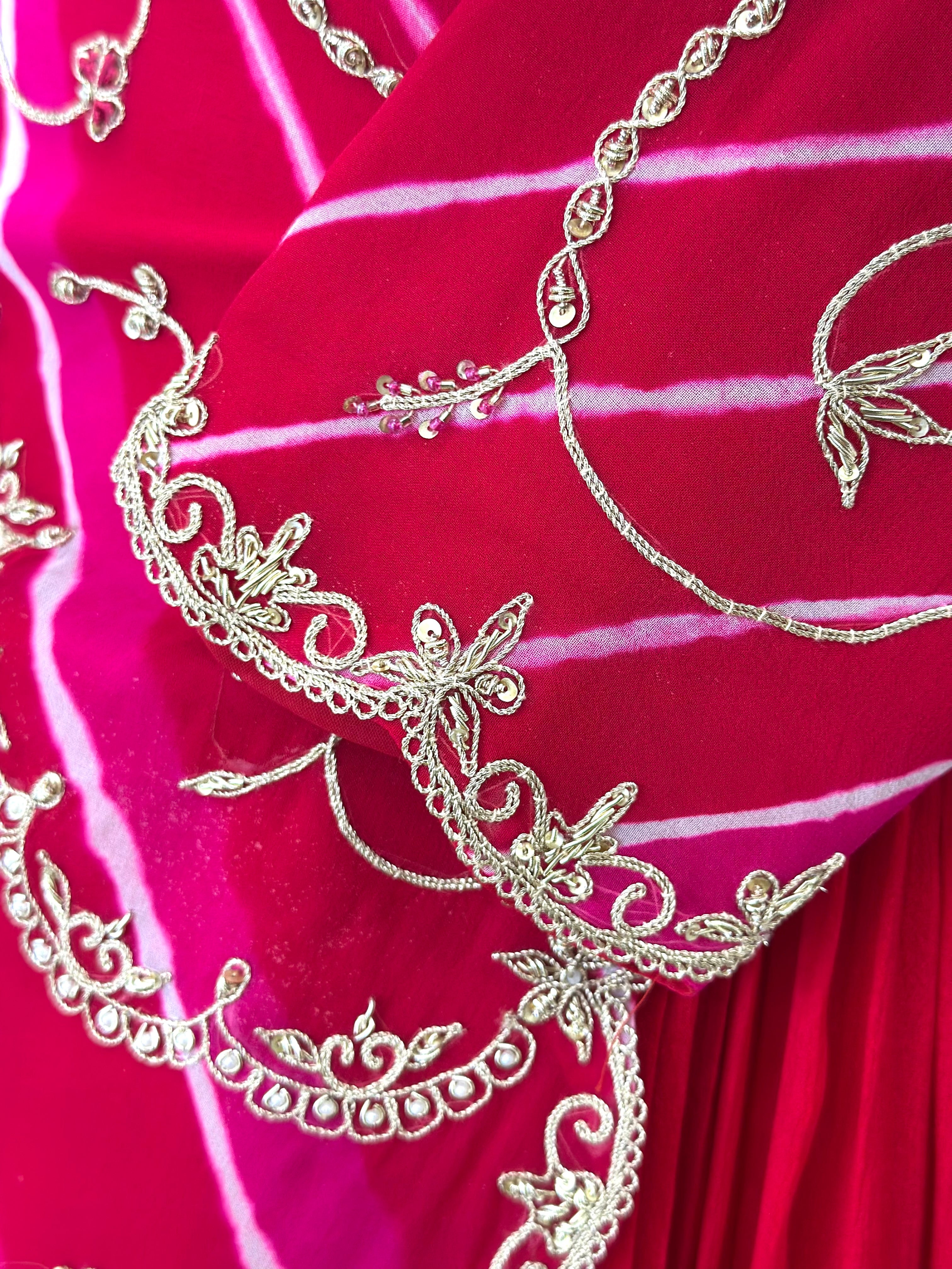 Traditional Rani Pink Handwork Gown with Dupatta