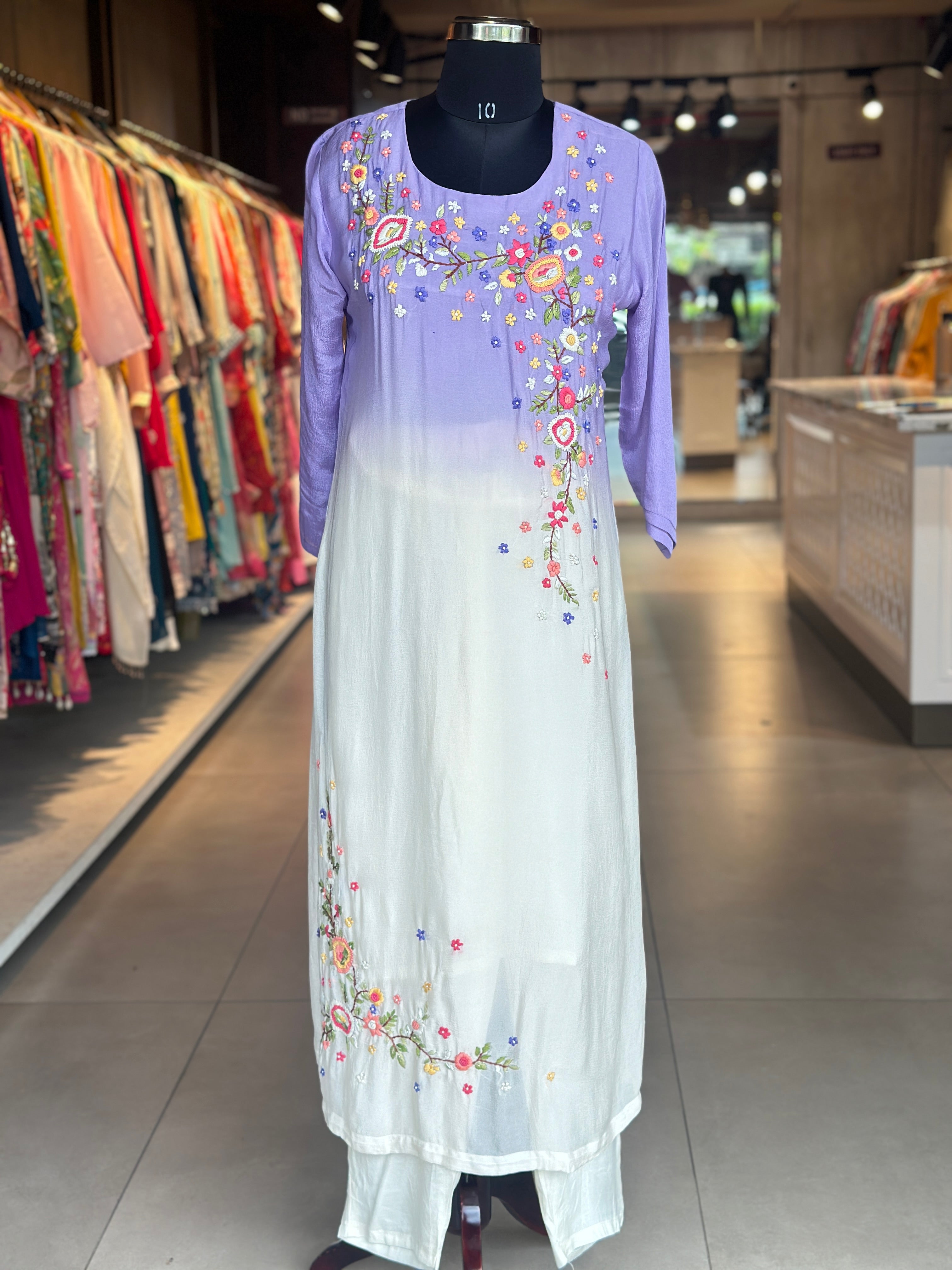 EMBROIDERED PURE CHINON SUIT SET
