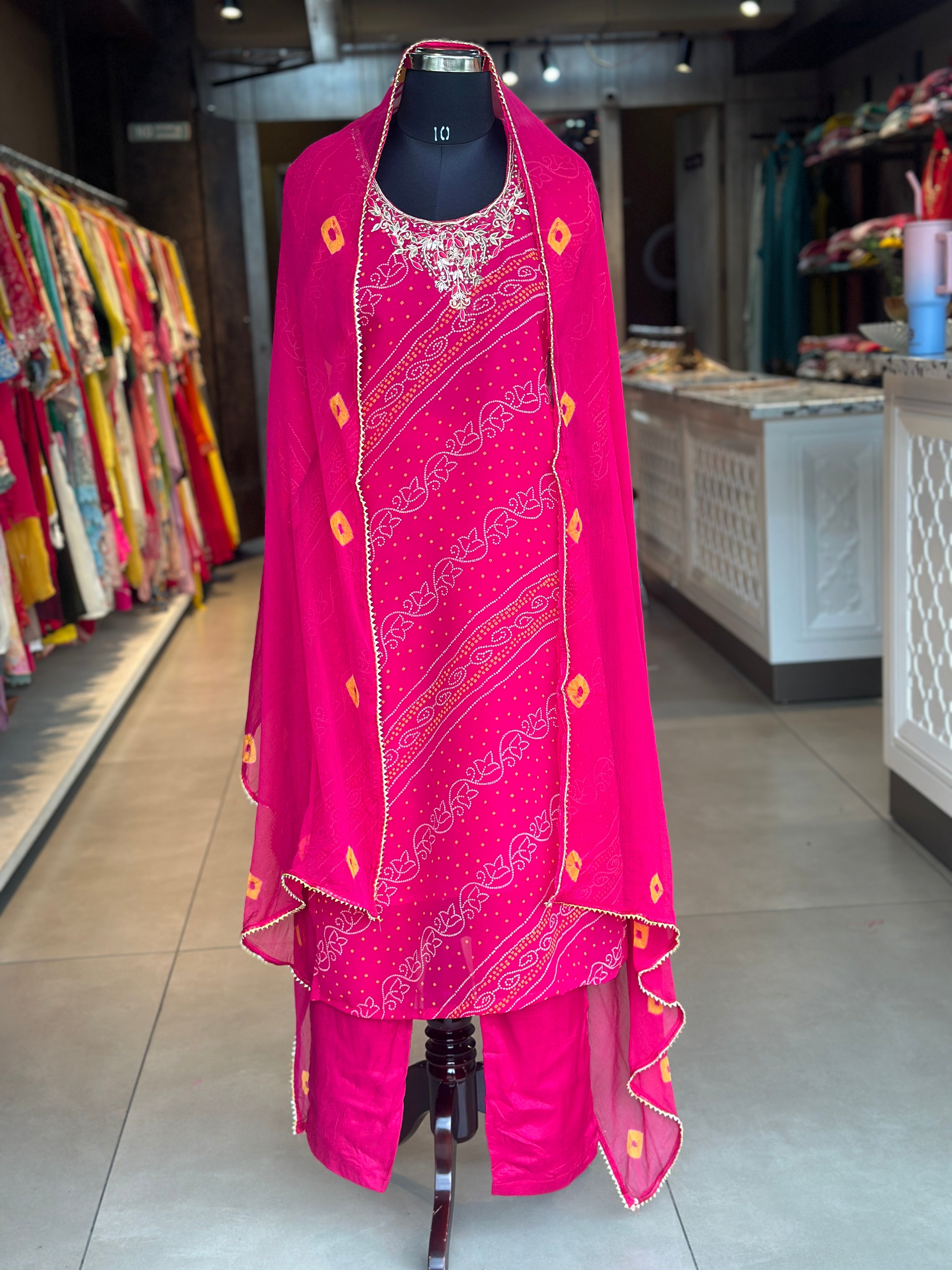 ZARDOSI HANDWORK BHANDEJ SUIT SET