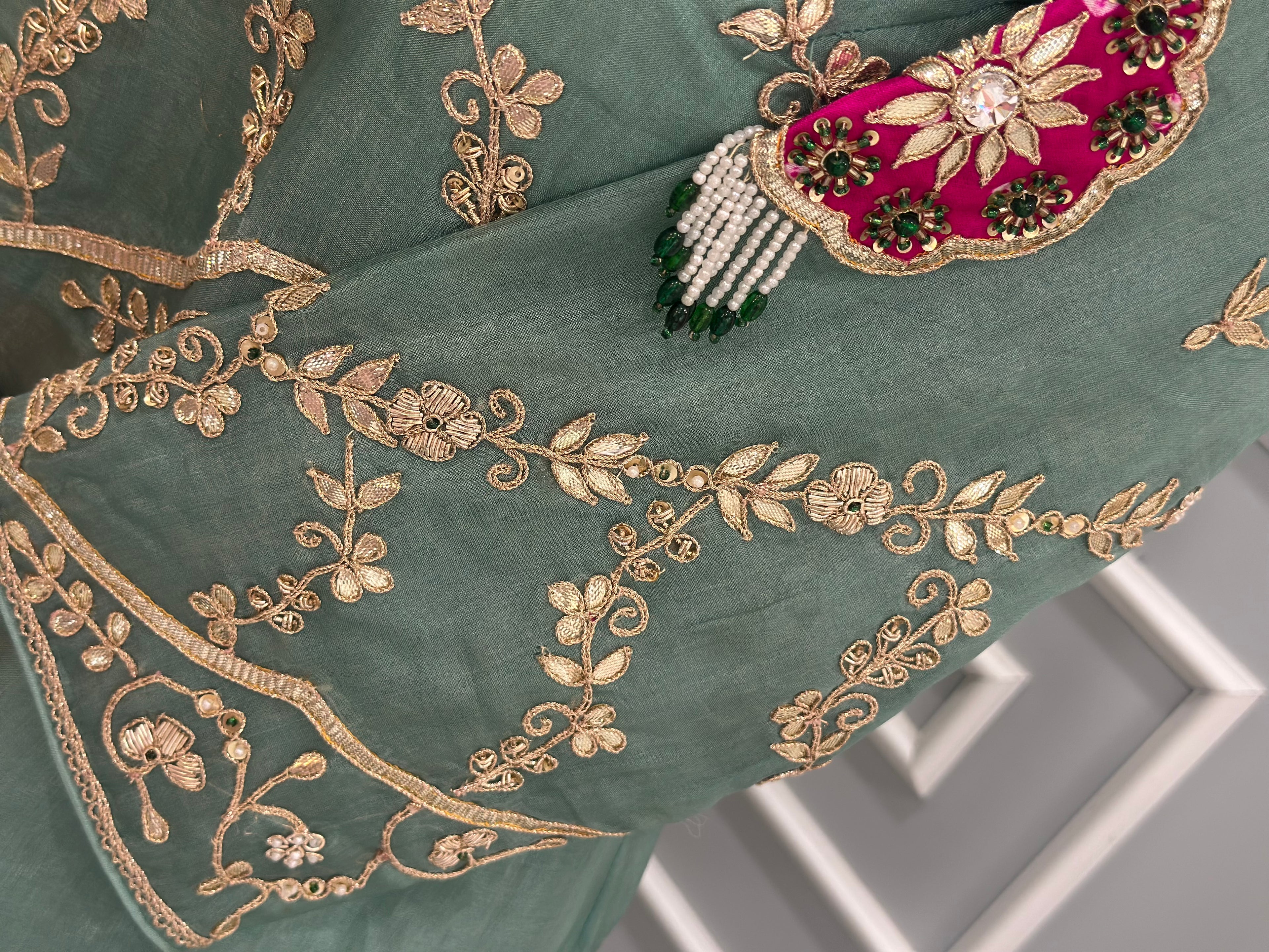 Elegant Handwork Kurta Palazzo Indo-western Set With Dupatta