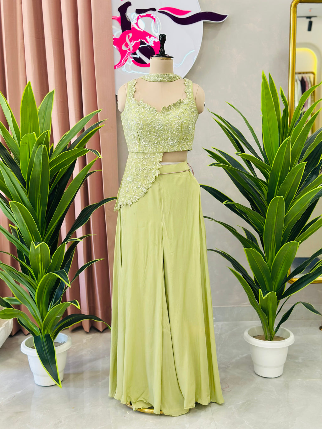 Handwork Crop Top With Flared Plazo