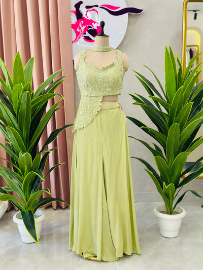 Handwork Crop Top With Flared Plazo