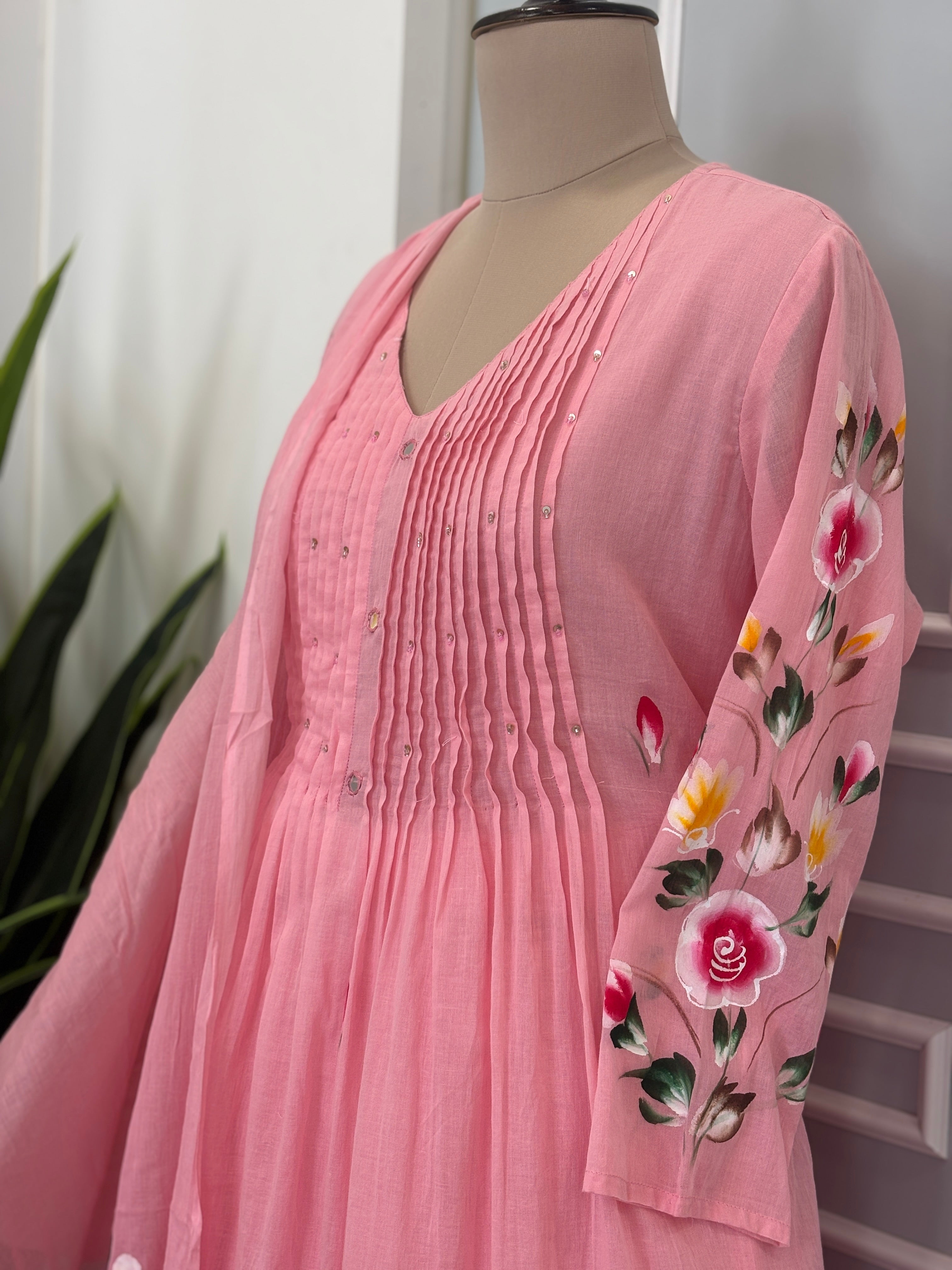Pure mal cotton & hand-painted florals suit