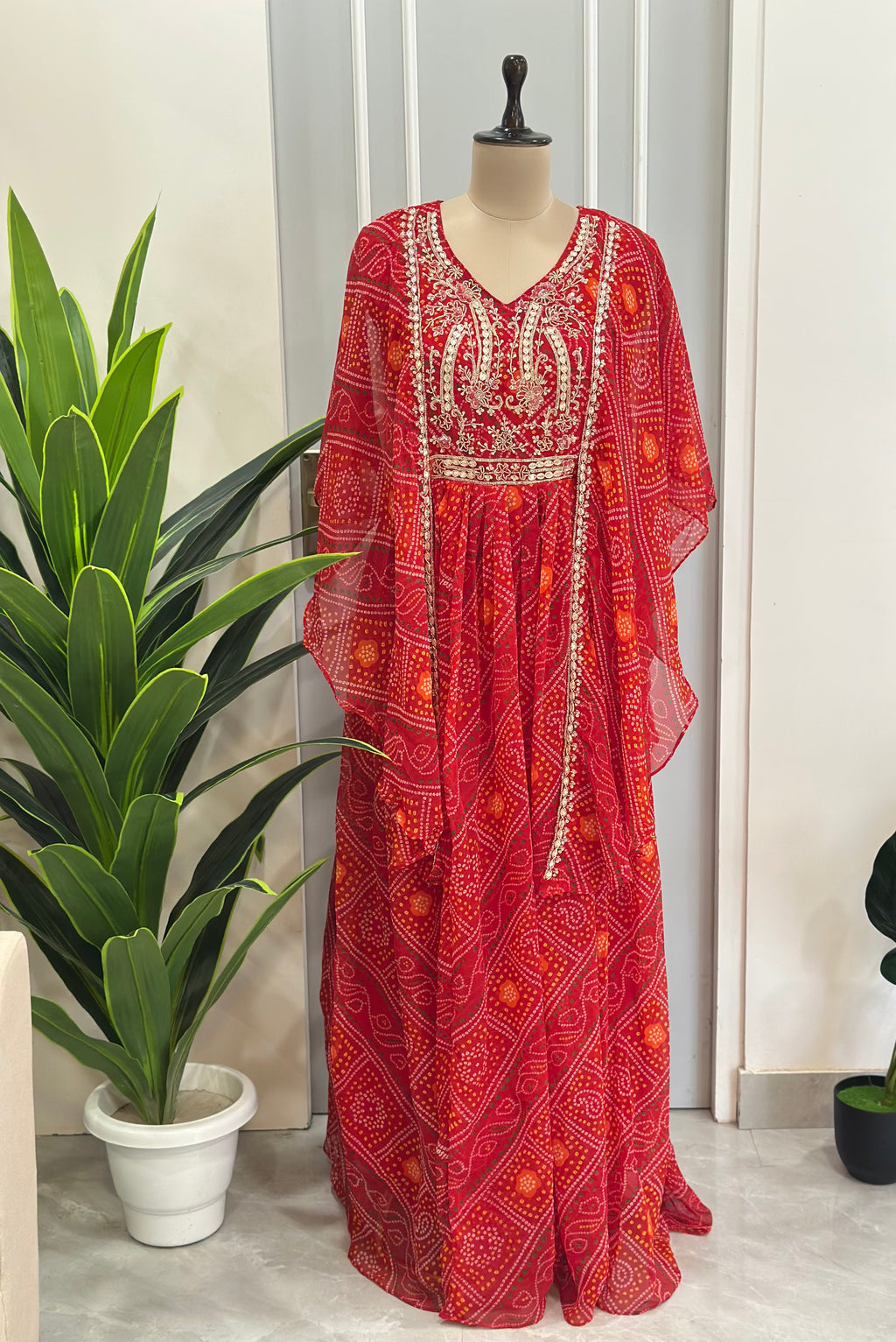 Kaftan Style Bhandej hand work gown