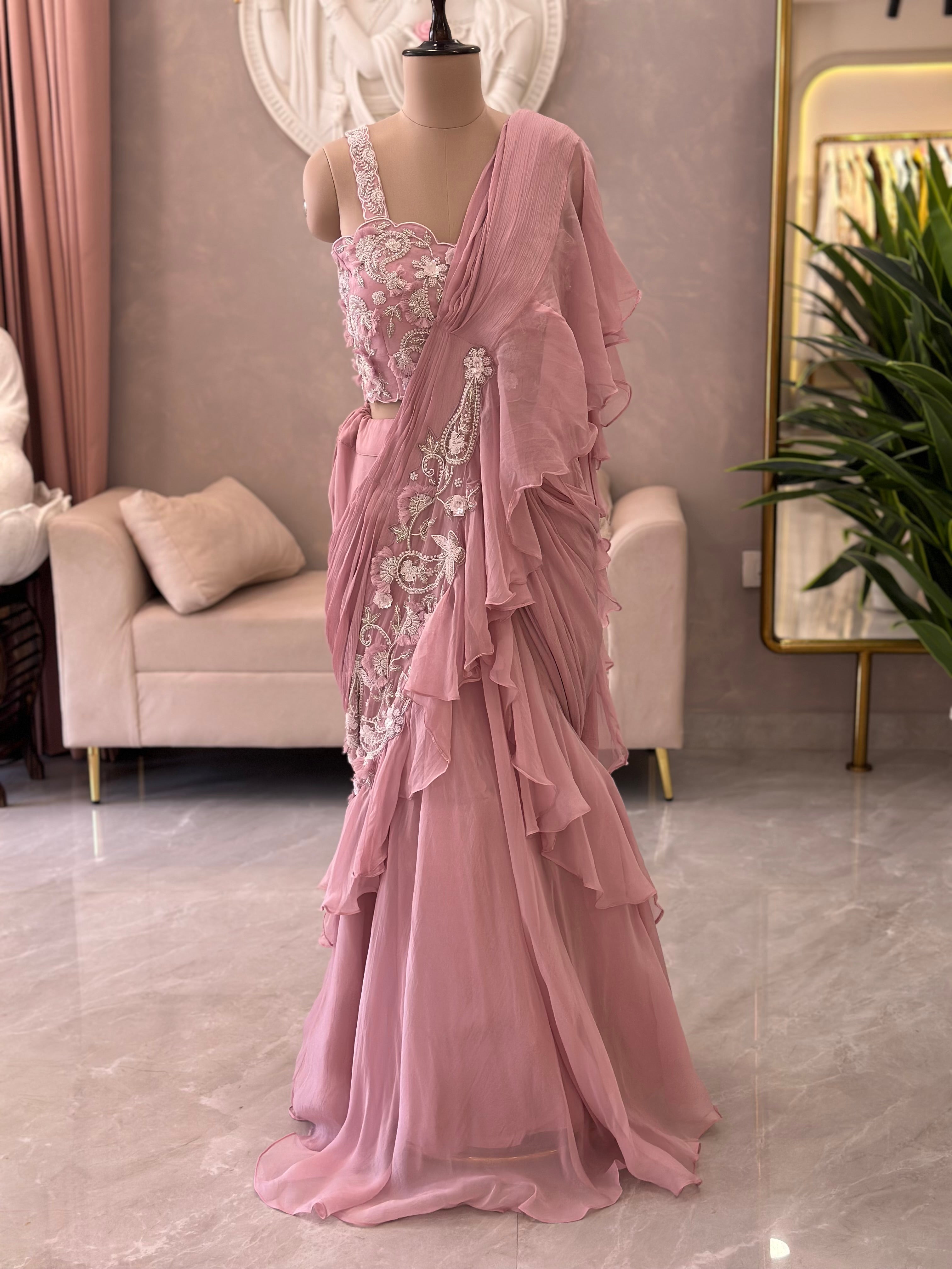 Designer Ruffle Drape Saree