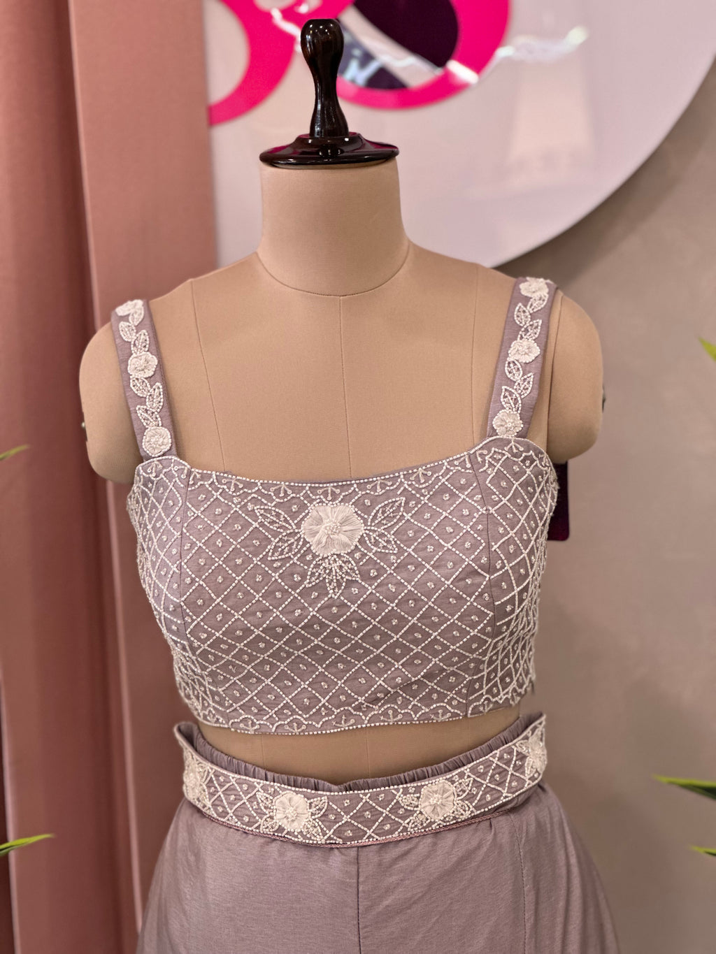 Elegant Draped Style Co-ord Set With Handwork Blouse