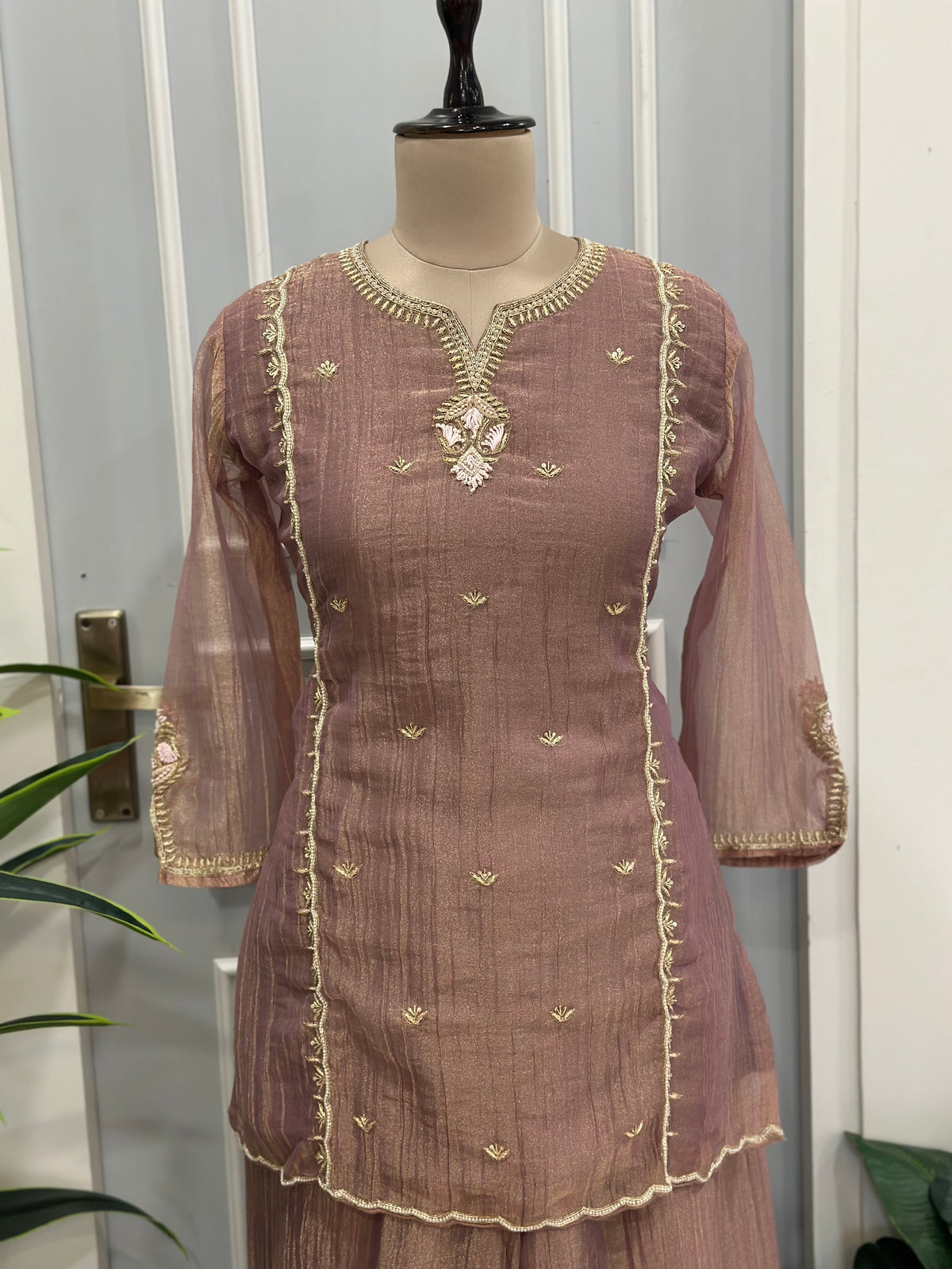 ✨ Premium Tissue Handwork Kurta Palazzo Dupatta Set ✨