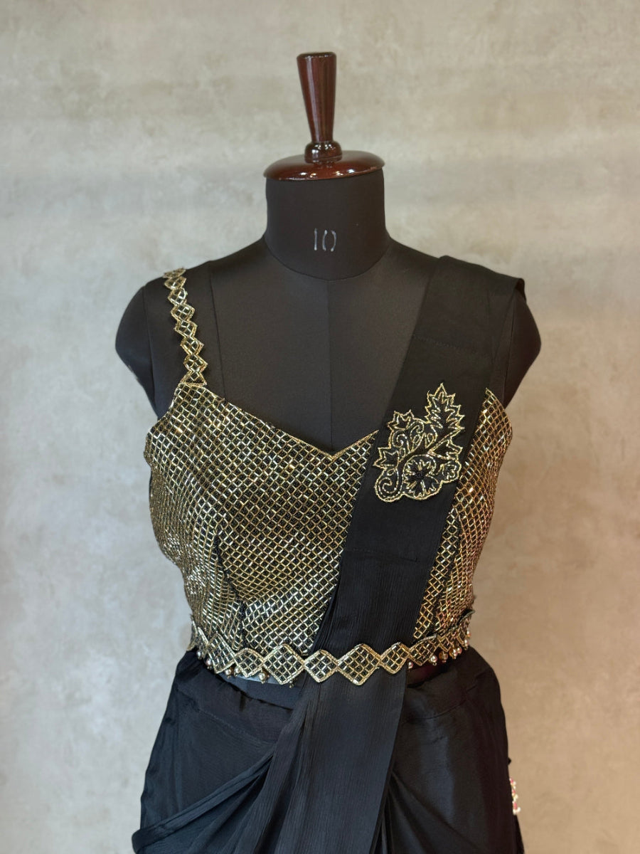 Pre Drape Saree With Heavy Blouse