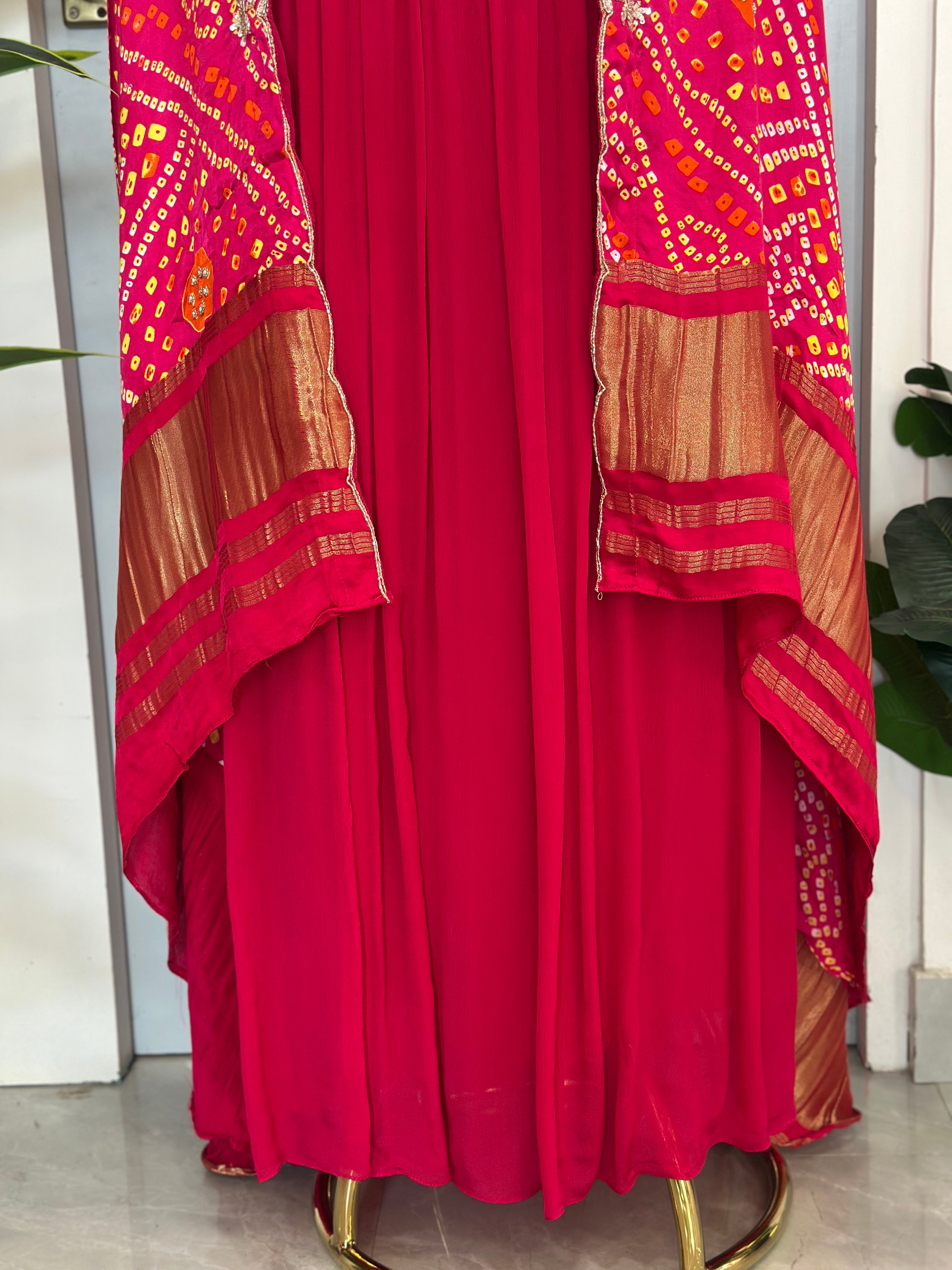 Designer Bandhani Shrug Style Skirt Set