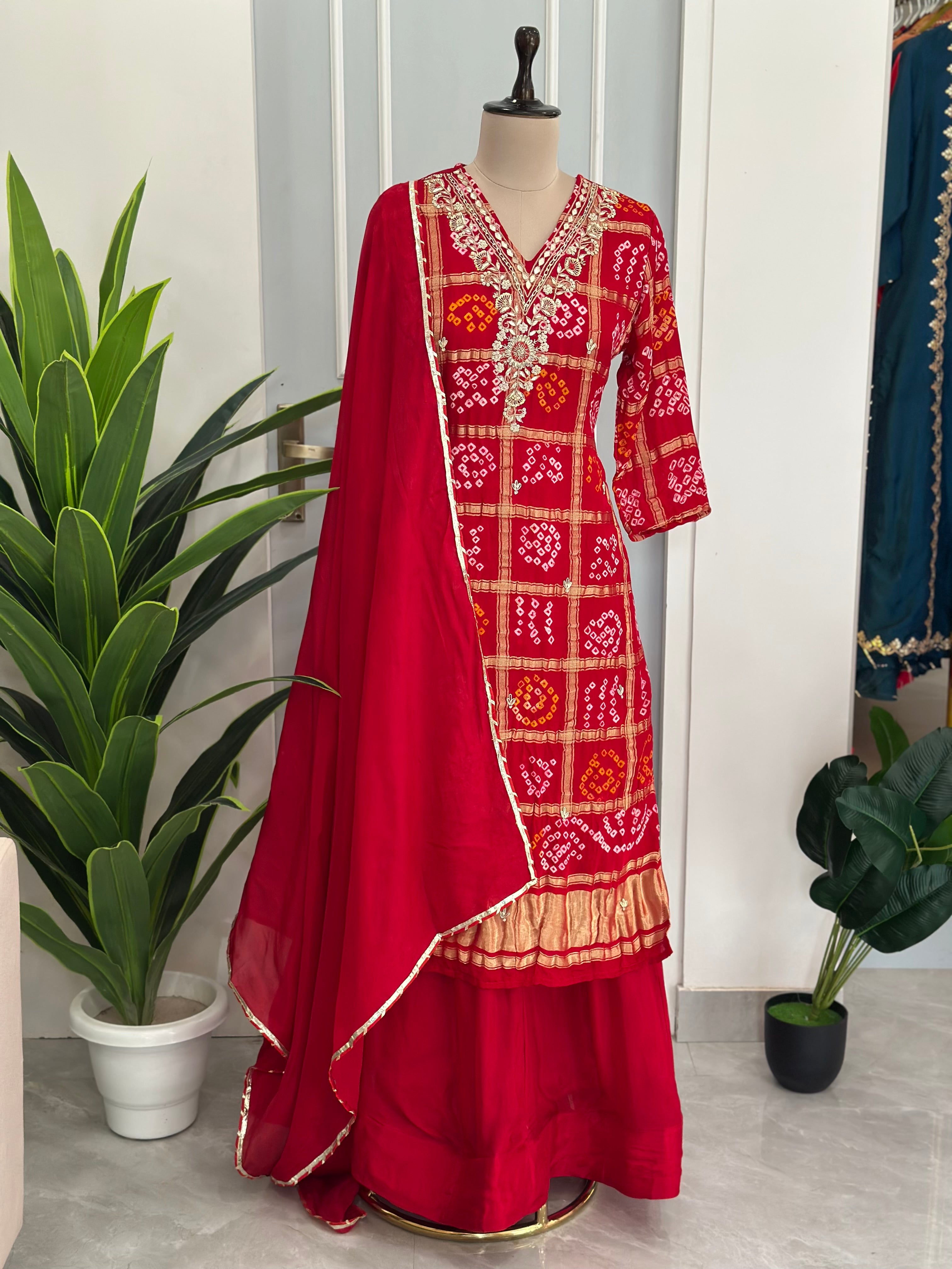 Premium gajji silk hand work skirt set