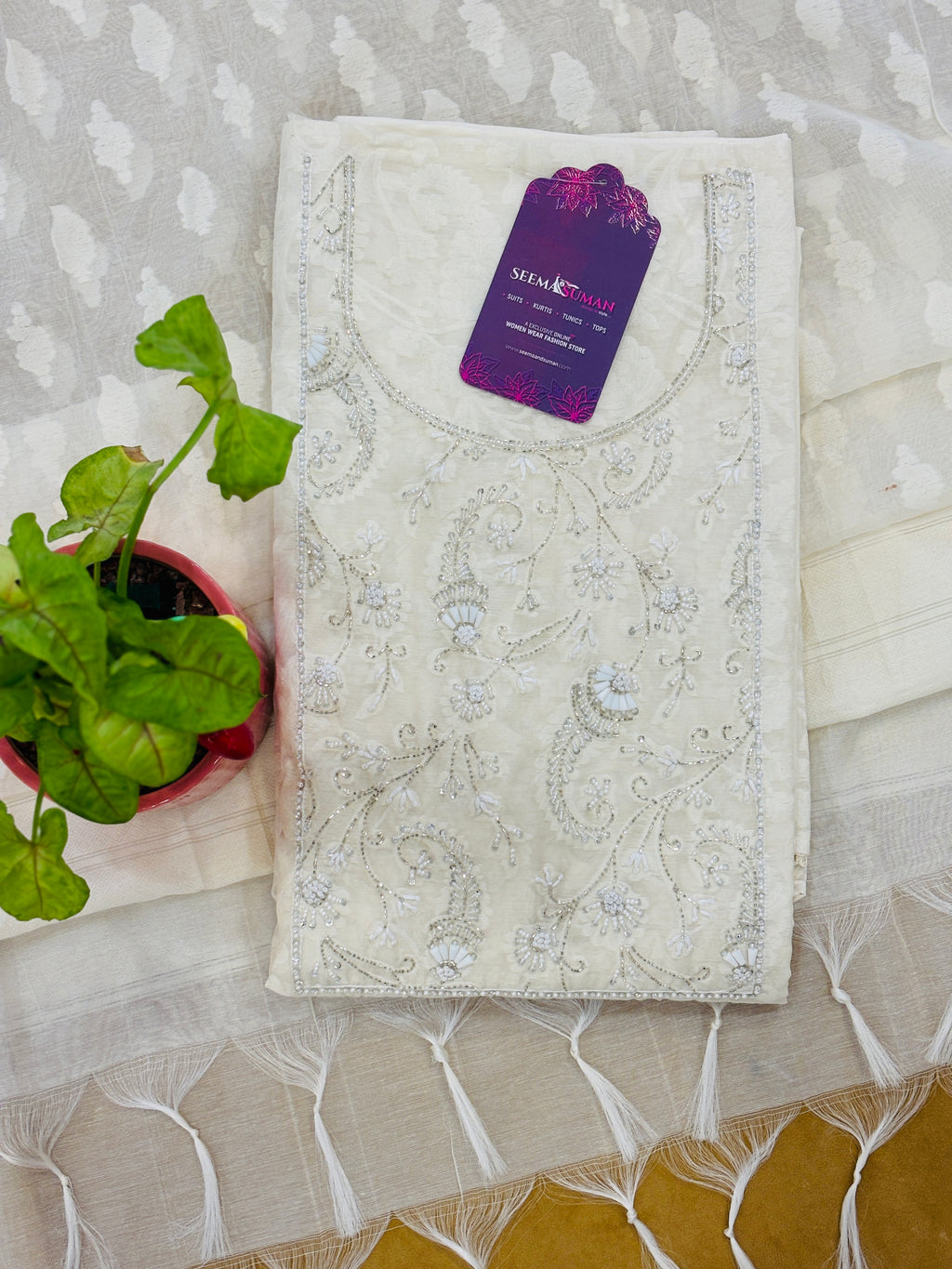 Unstitched Handwork Straight Suit Set