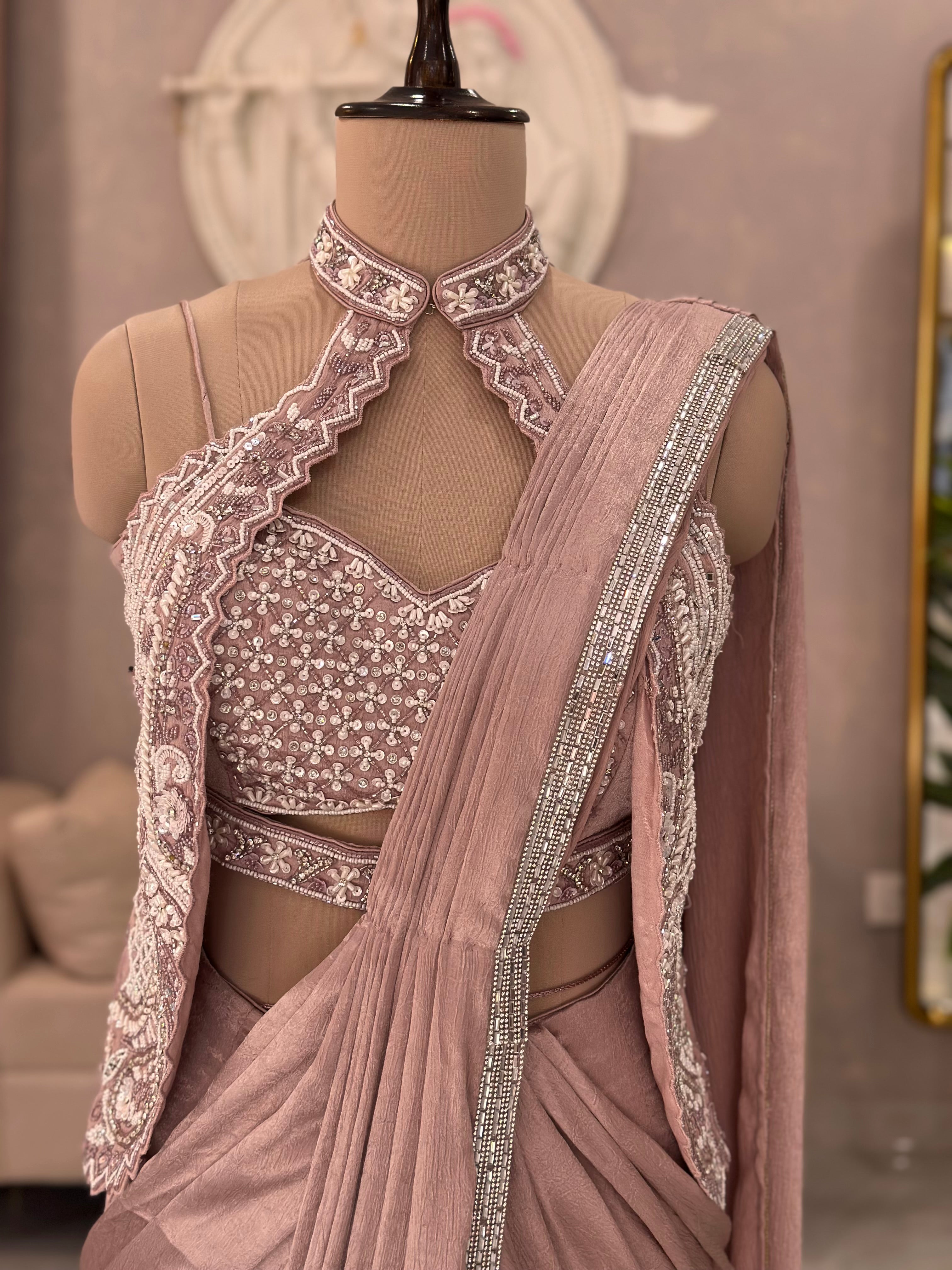 Designer Choker Neck Drape Saree