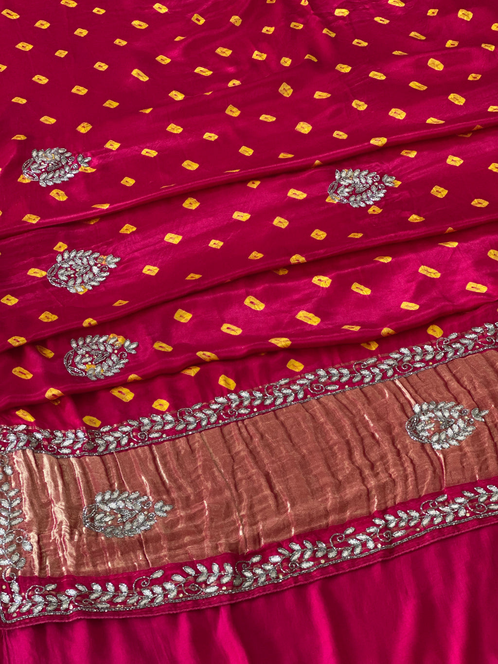 🌸 Shahi Bandhej Saree with Handcrafted Gota Patti Detailing🌸