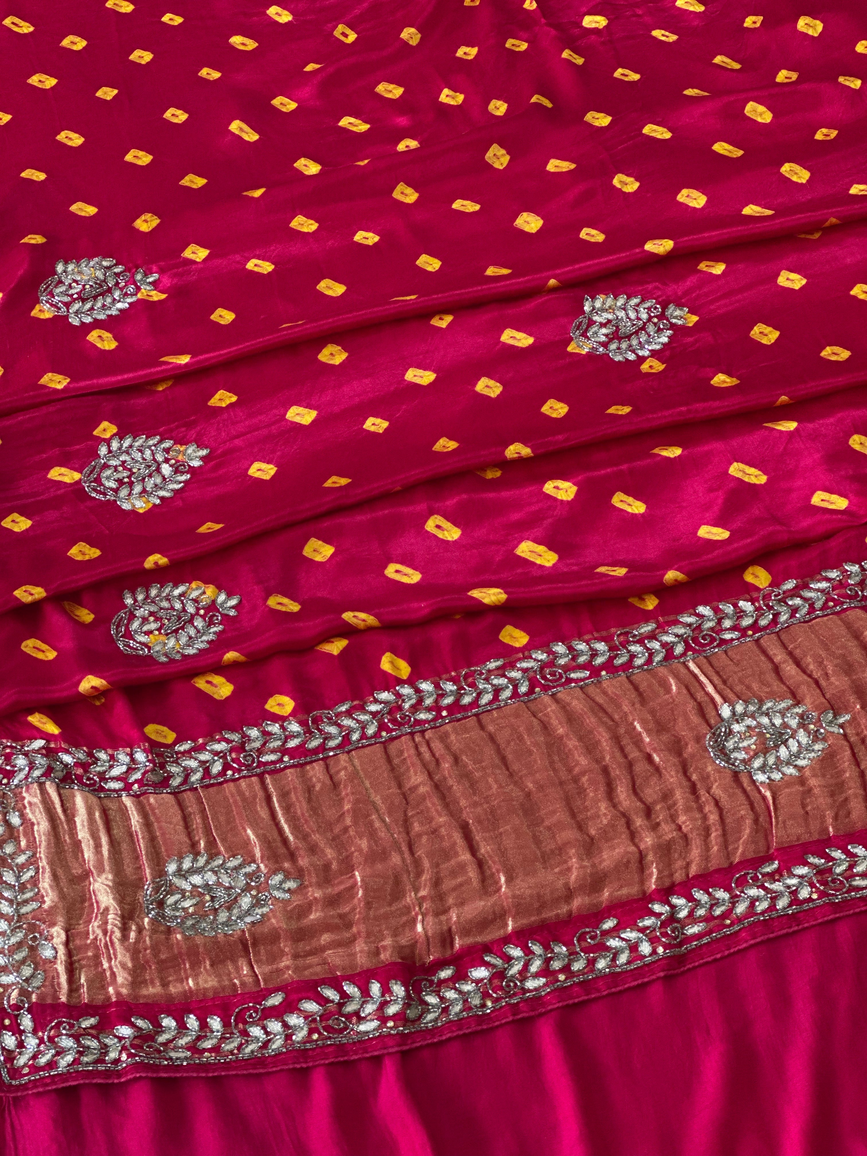 🌸 Shahi Bandhej Saree with Handcrafted Gota Patti Detailing🌸
