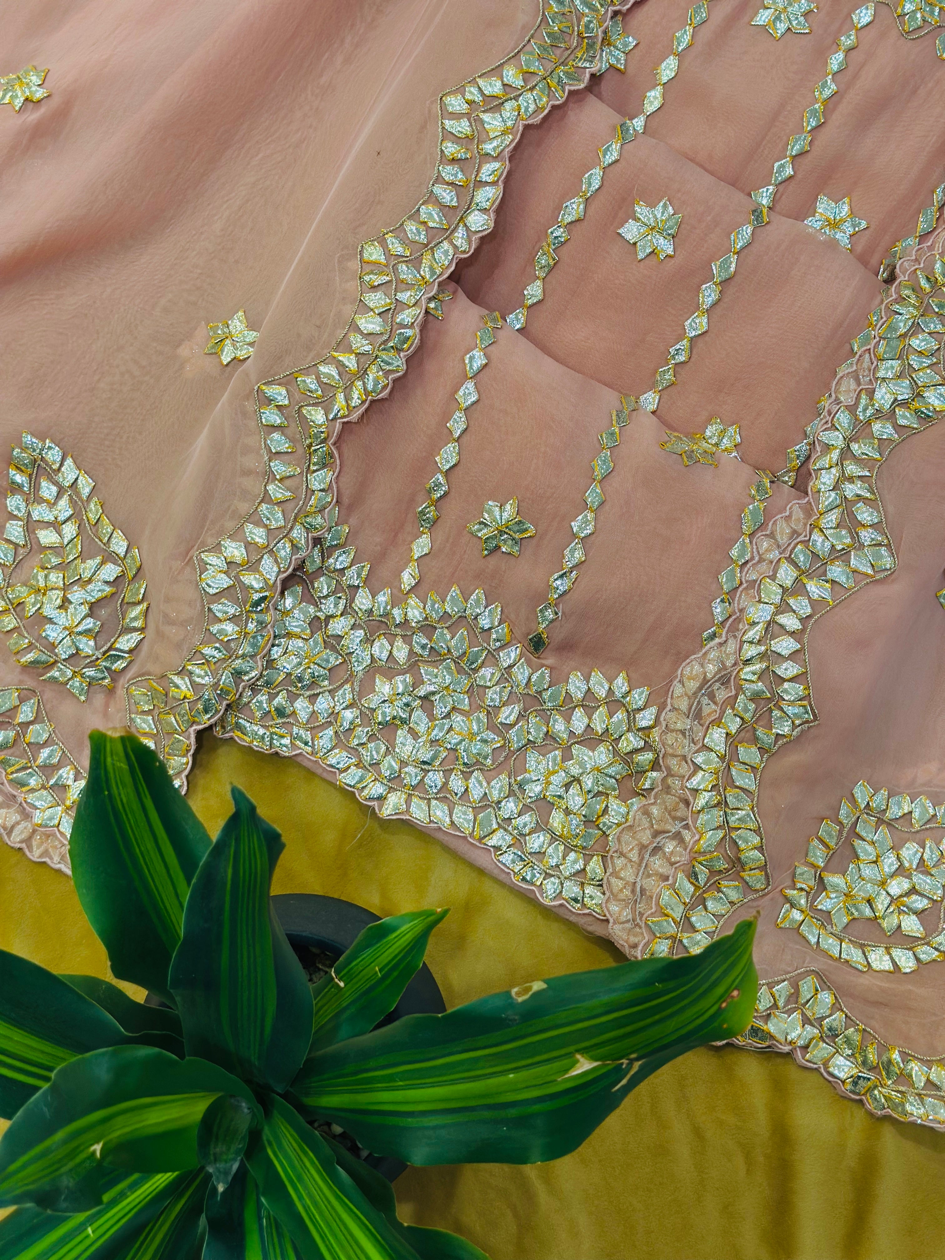 Premium Gota Handwork Unstitched Suit Set