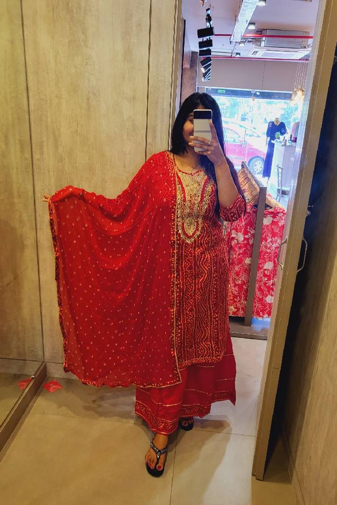 Handwork Bhandhej Shrara Suit