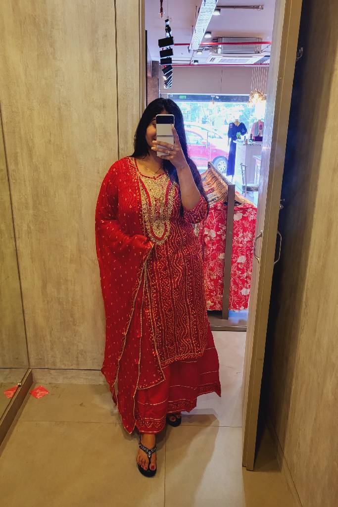 Handwork Bhandhej Shrara Suit