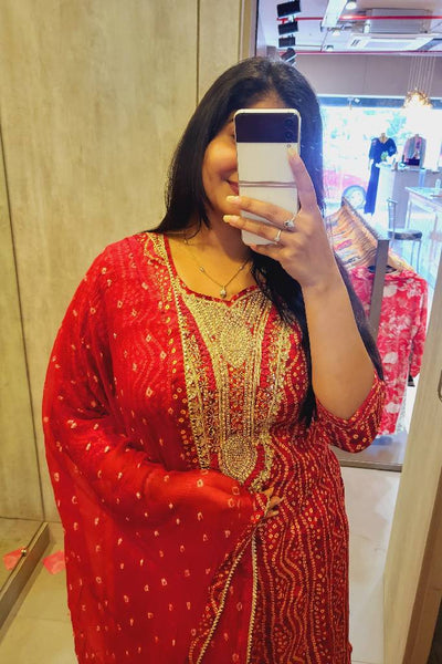 Handwork Bhandhej Shrara Suit