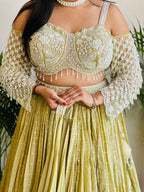 Elegant Off-Shoulder Handwork Lehenga Set
