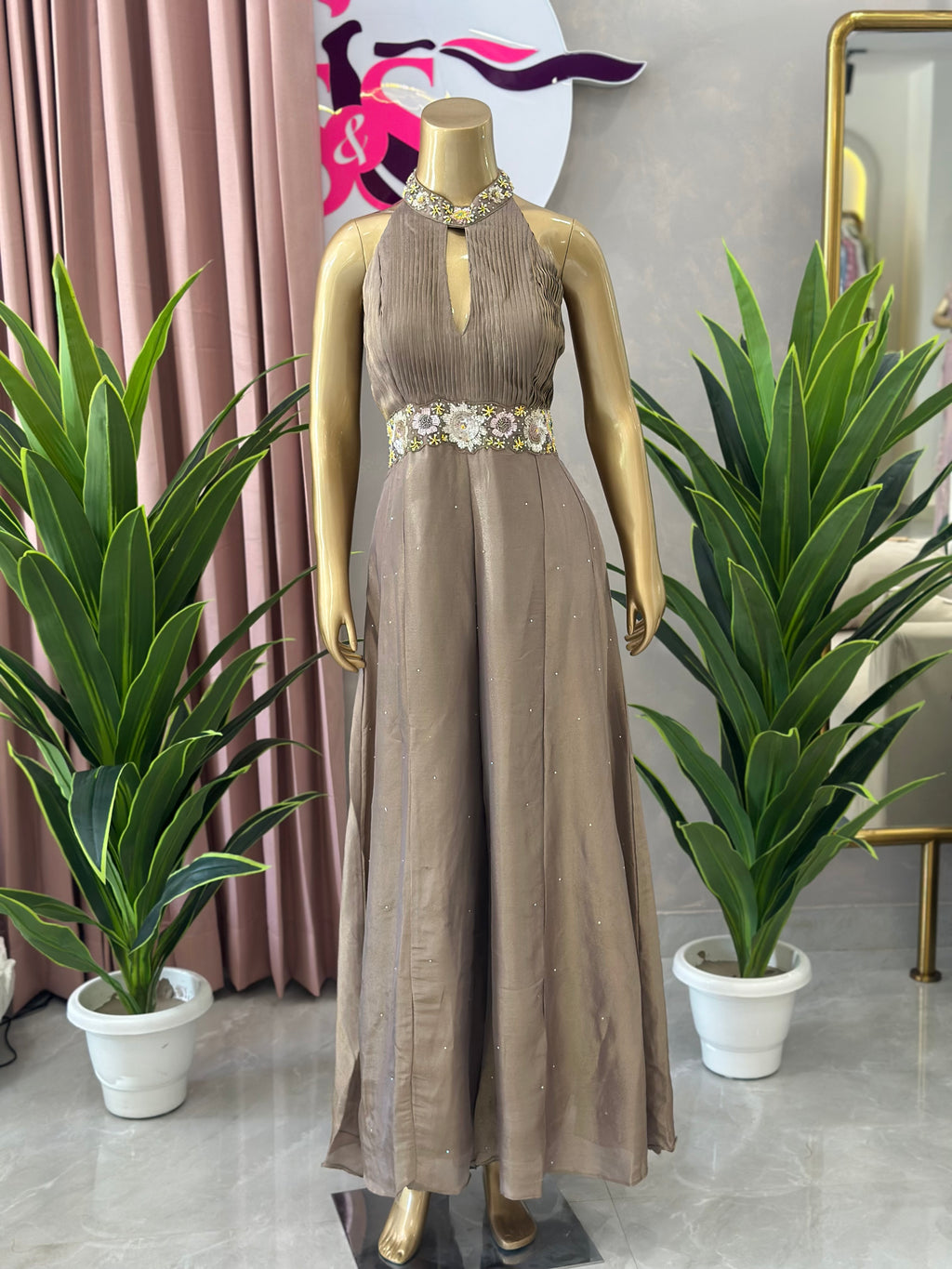 Premium Indo-Western Halter Dress with Elegant Flare