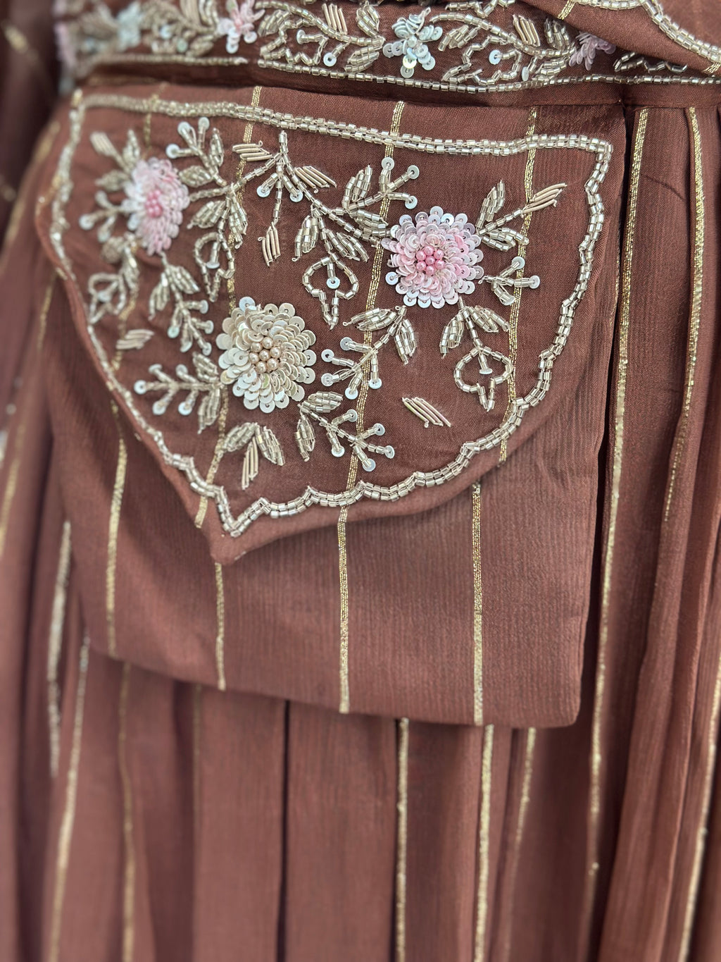 Floral Handwork Top & Flared Skirt Set