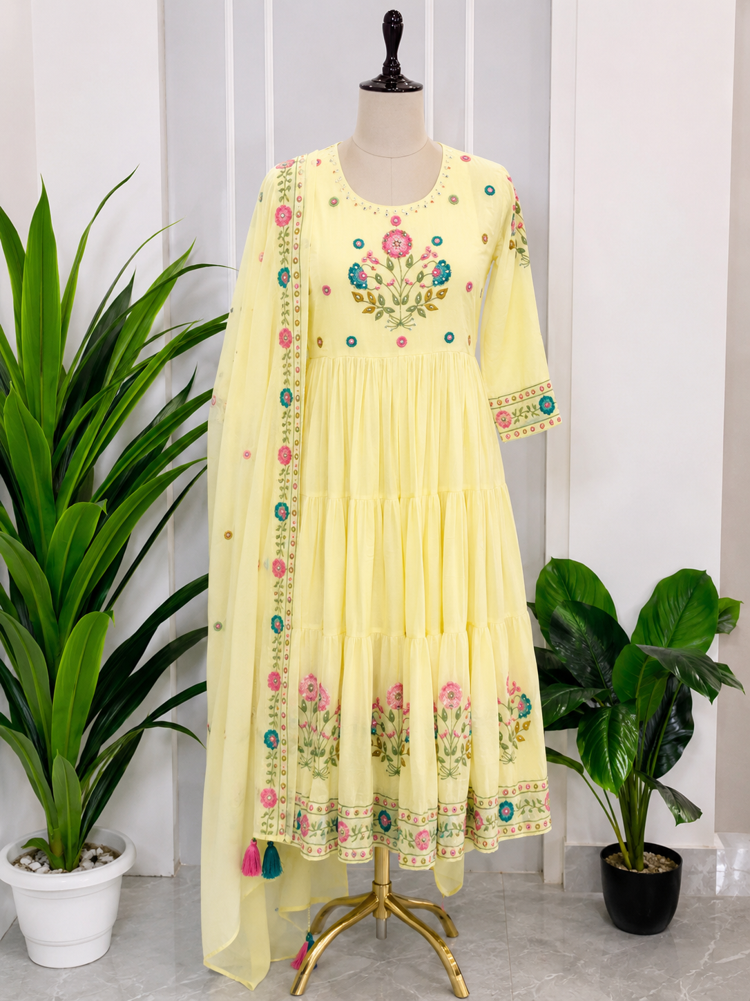 Floral Embroidered Anarkali Suit Set