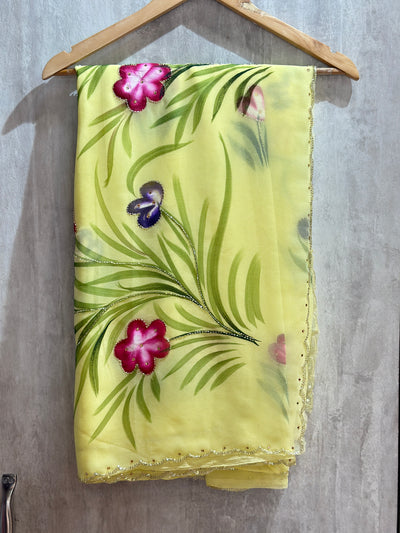 HAND BRUSH PAINT HANDWORK SAREE