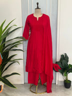 Elegant Cotton Embroidered Kurta Set with Dupatta