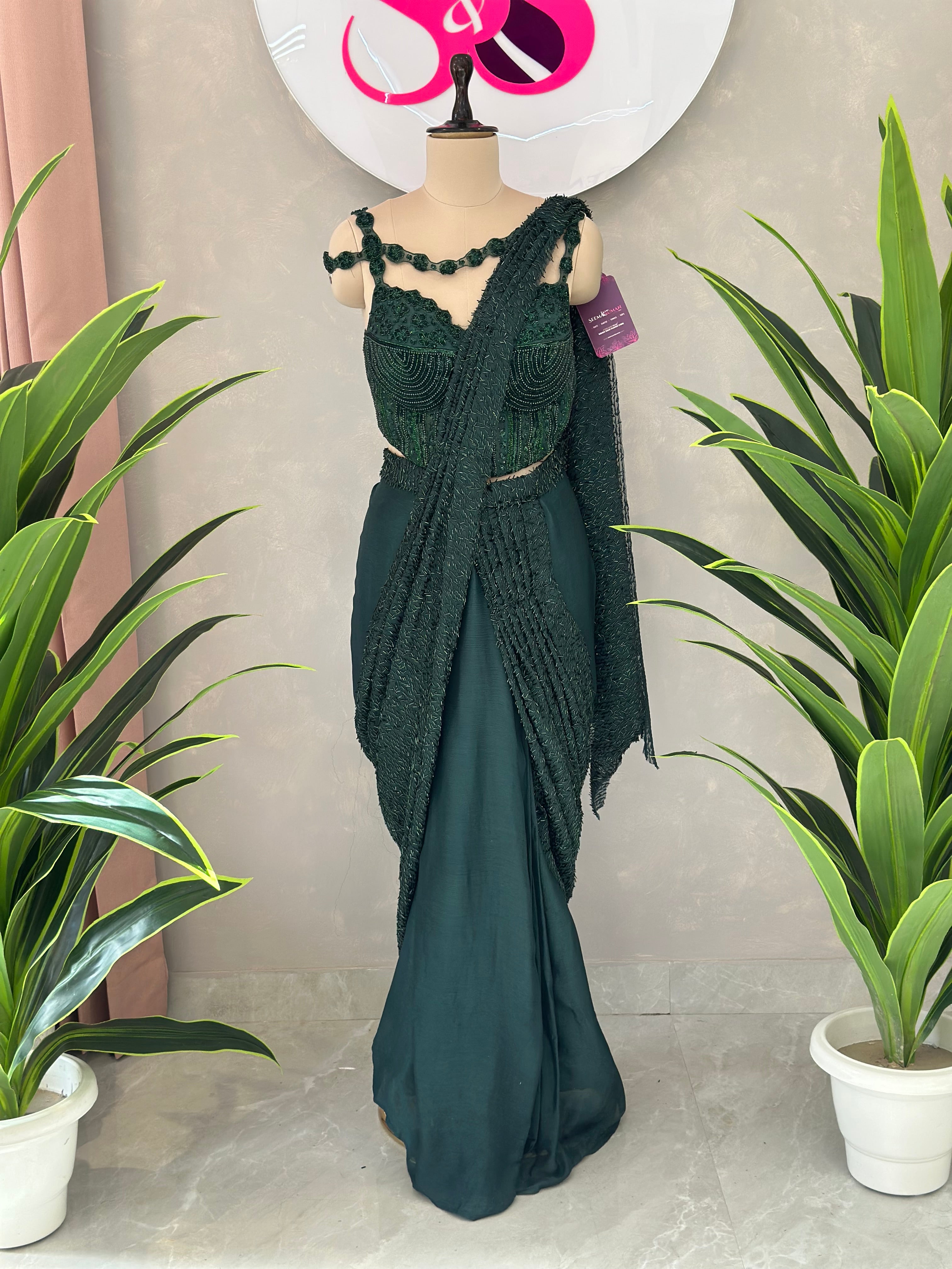 Premium handwork pre draped saree