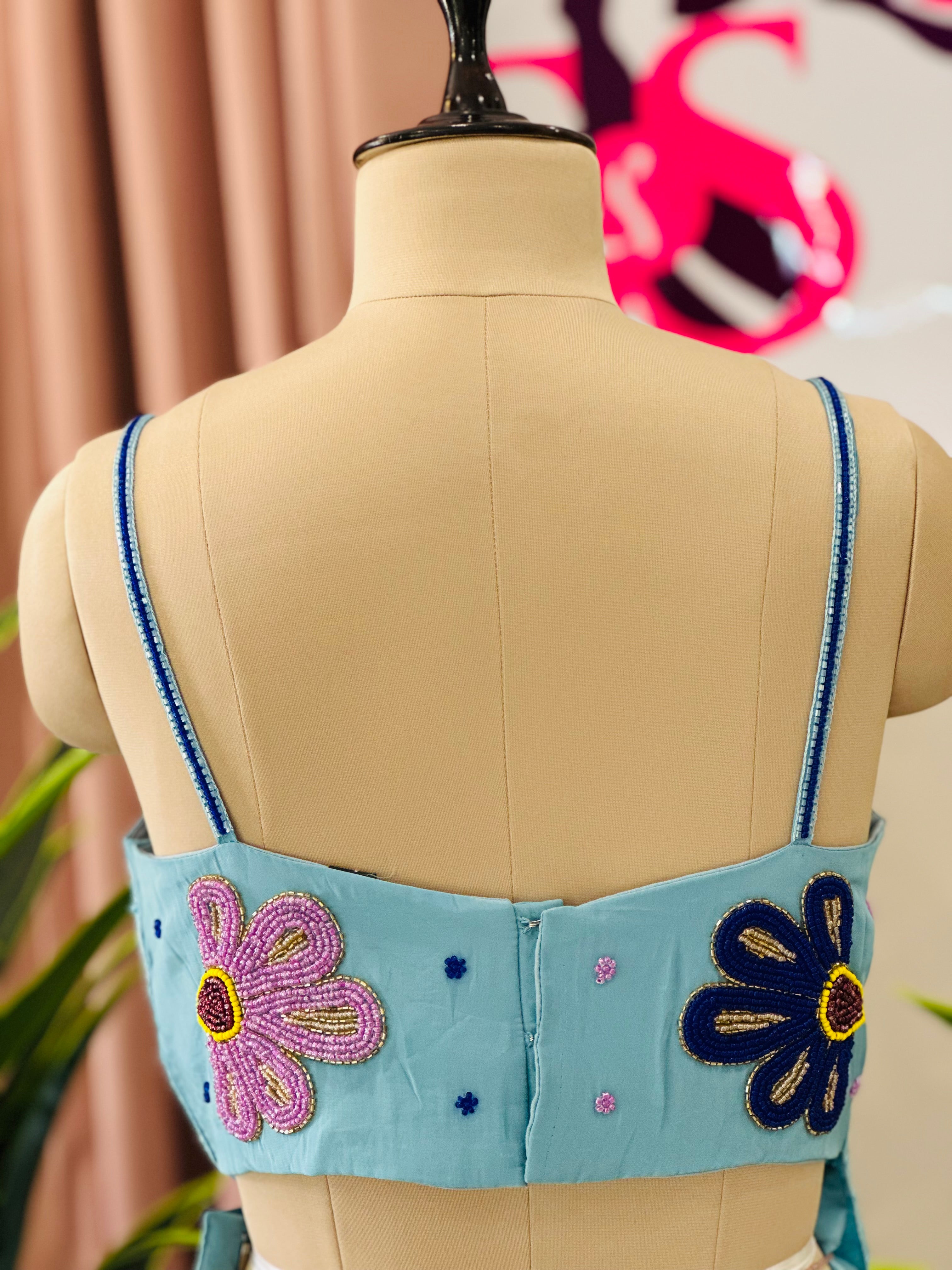 Designer Floral Work Top with Flared Palazzo Set