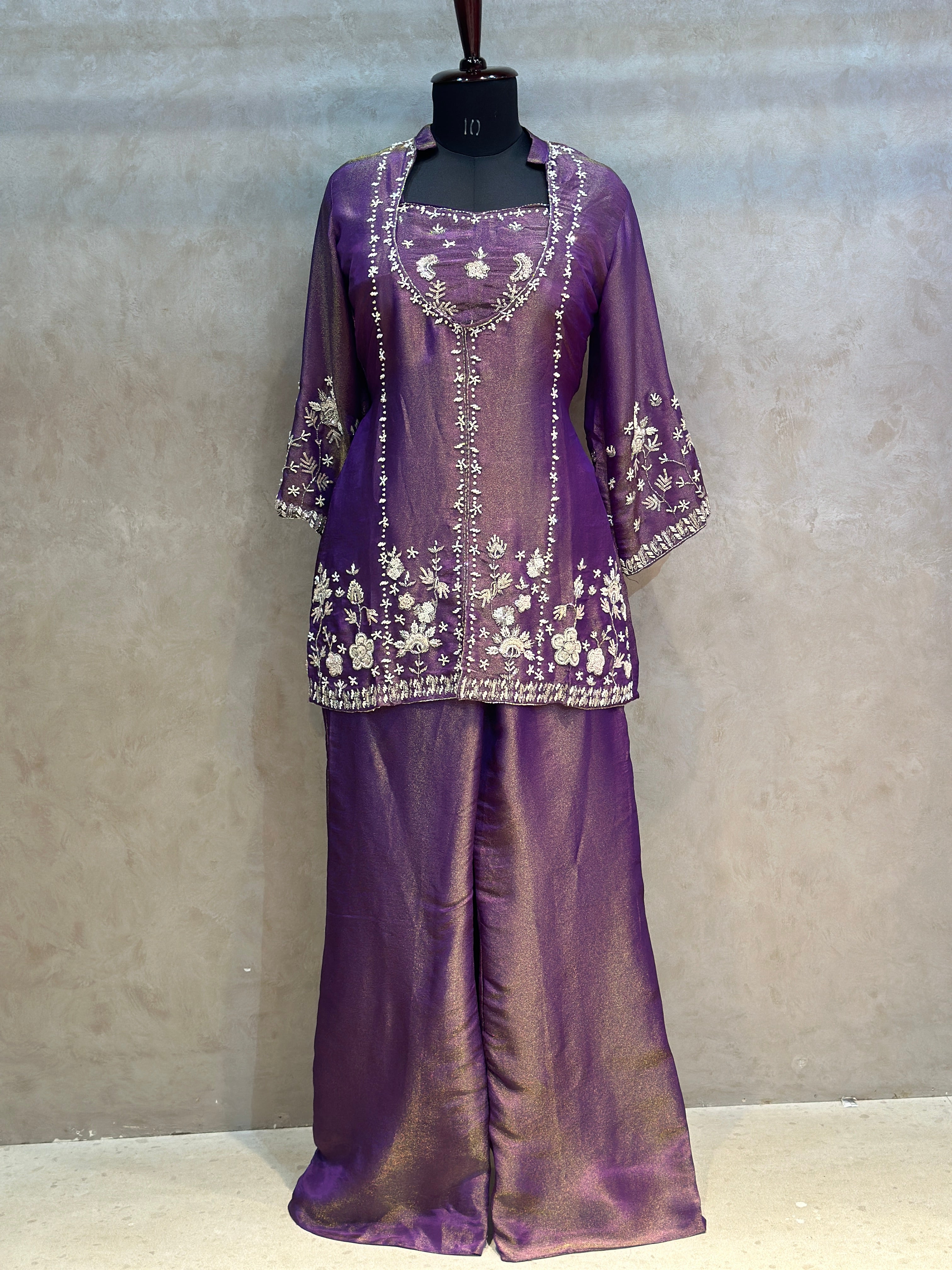 PURE ZARI TISSUE HANDWORK JACKET SET