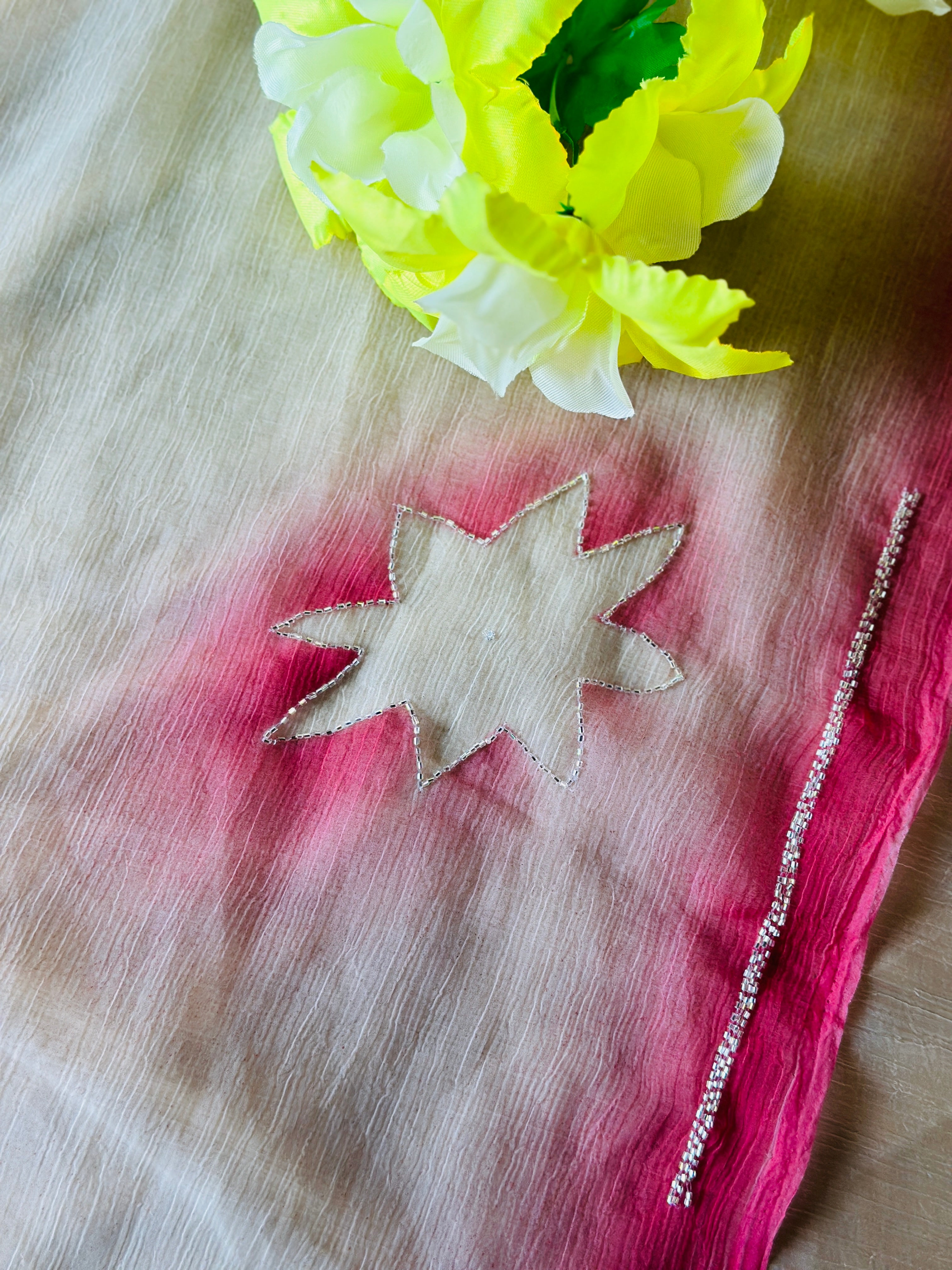 SILVER CUTDHANA HANDWORK CHIFFON SAREE