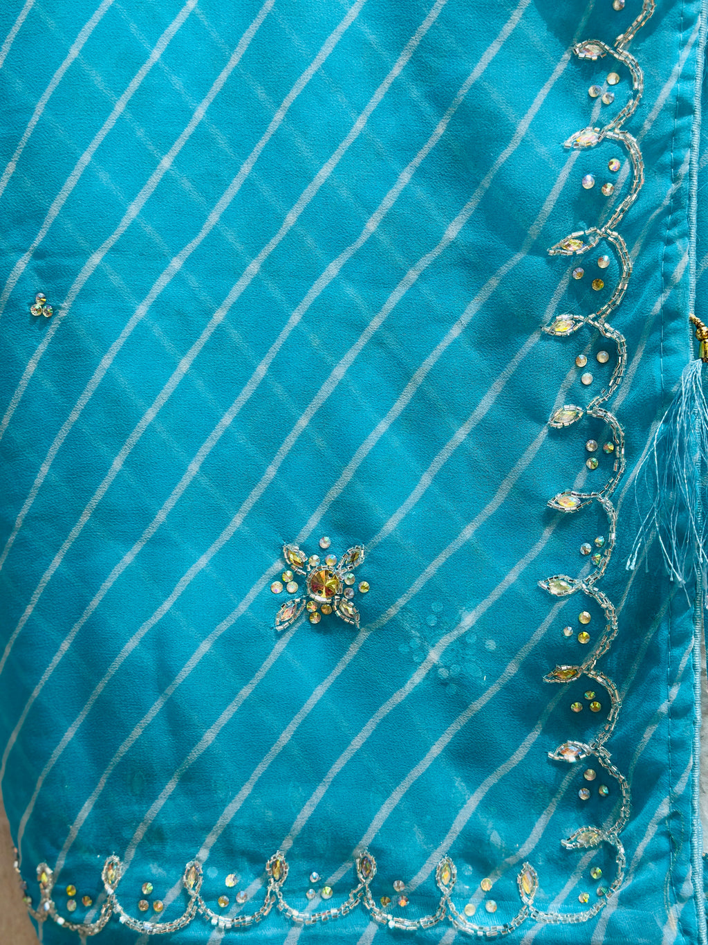 PURE CHIFFON HANDWORK LAHARIYA SAREE