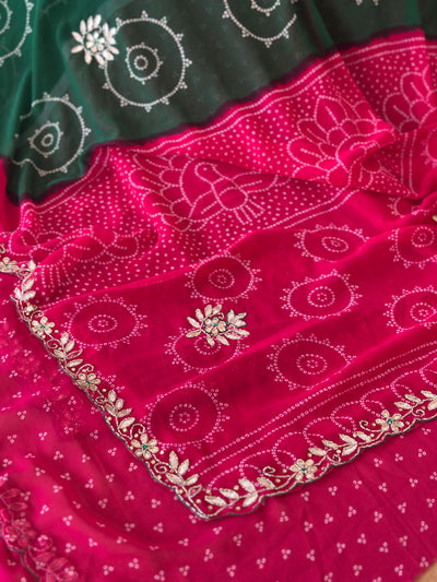 Royal Bandhani Saree with Handwork Border Detailing