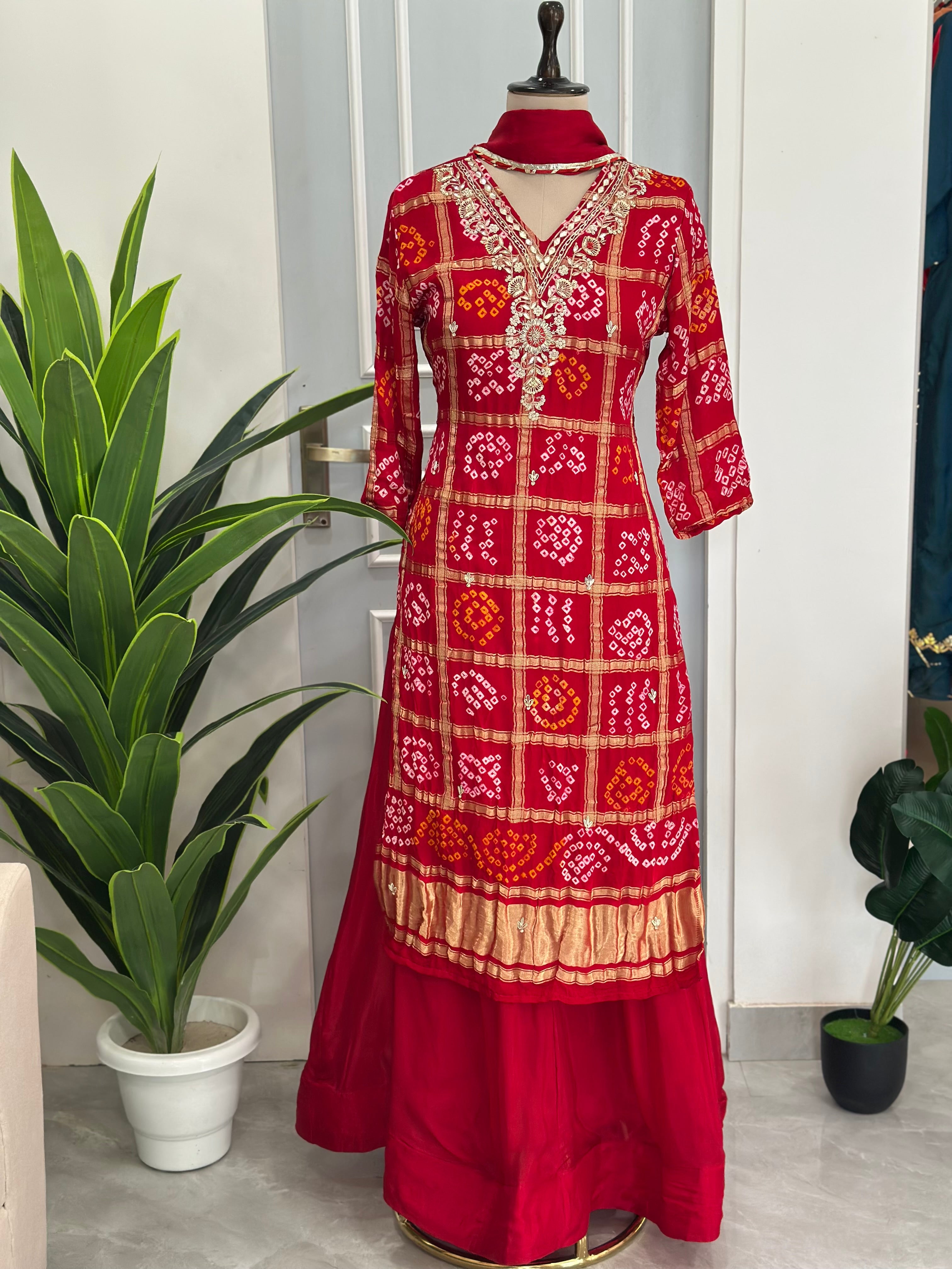 Premium gajji silk hand work skirt set
