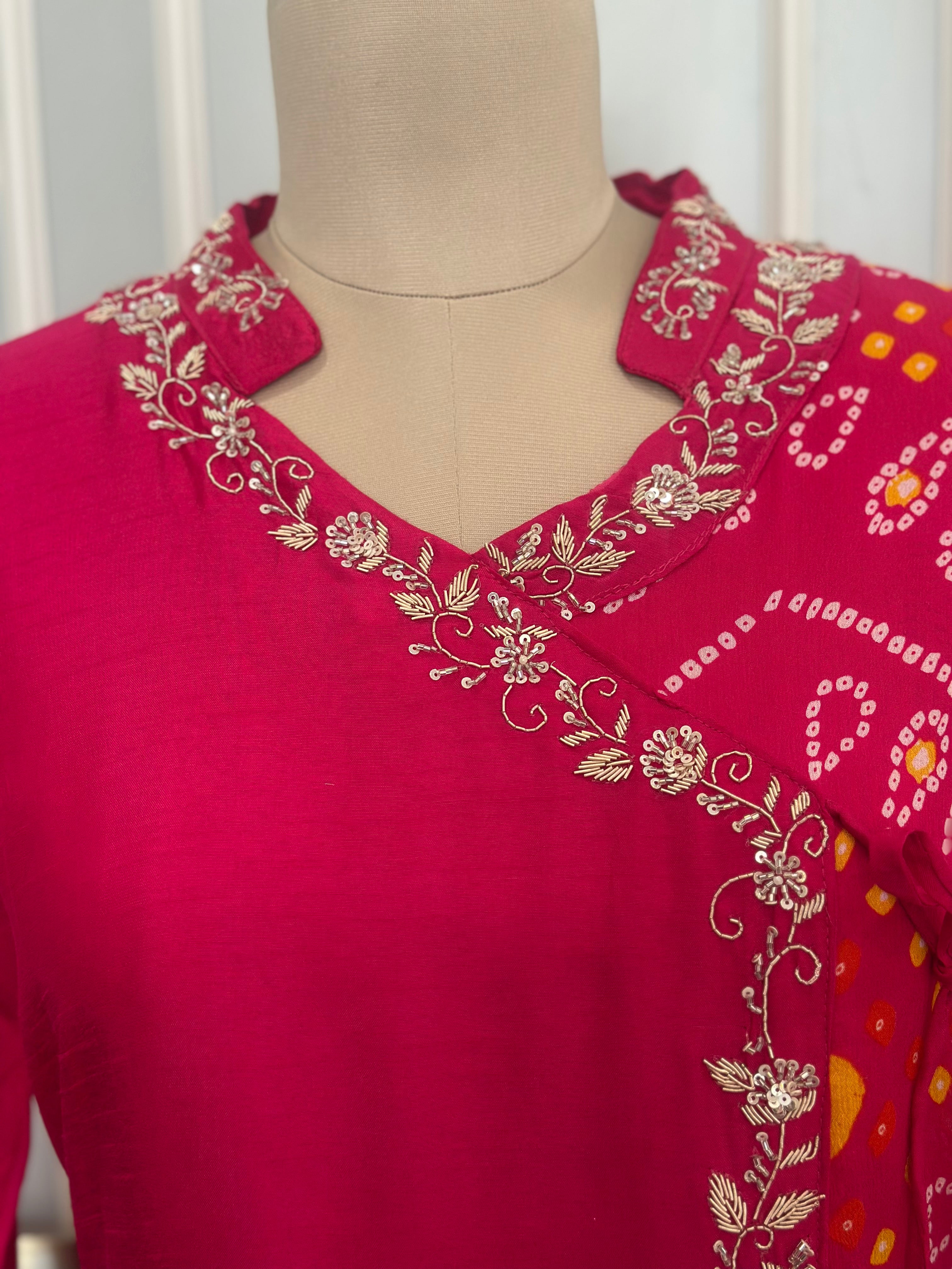 Traditional Bandhani Angrakha Kurta Set with Dupatta ✨