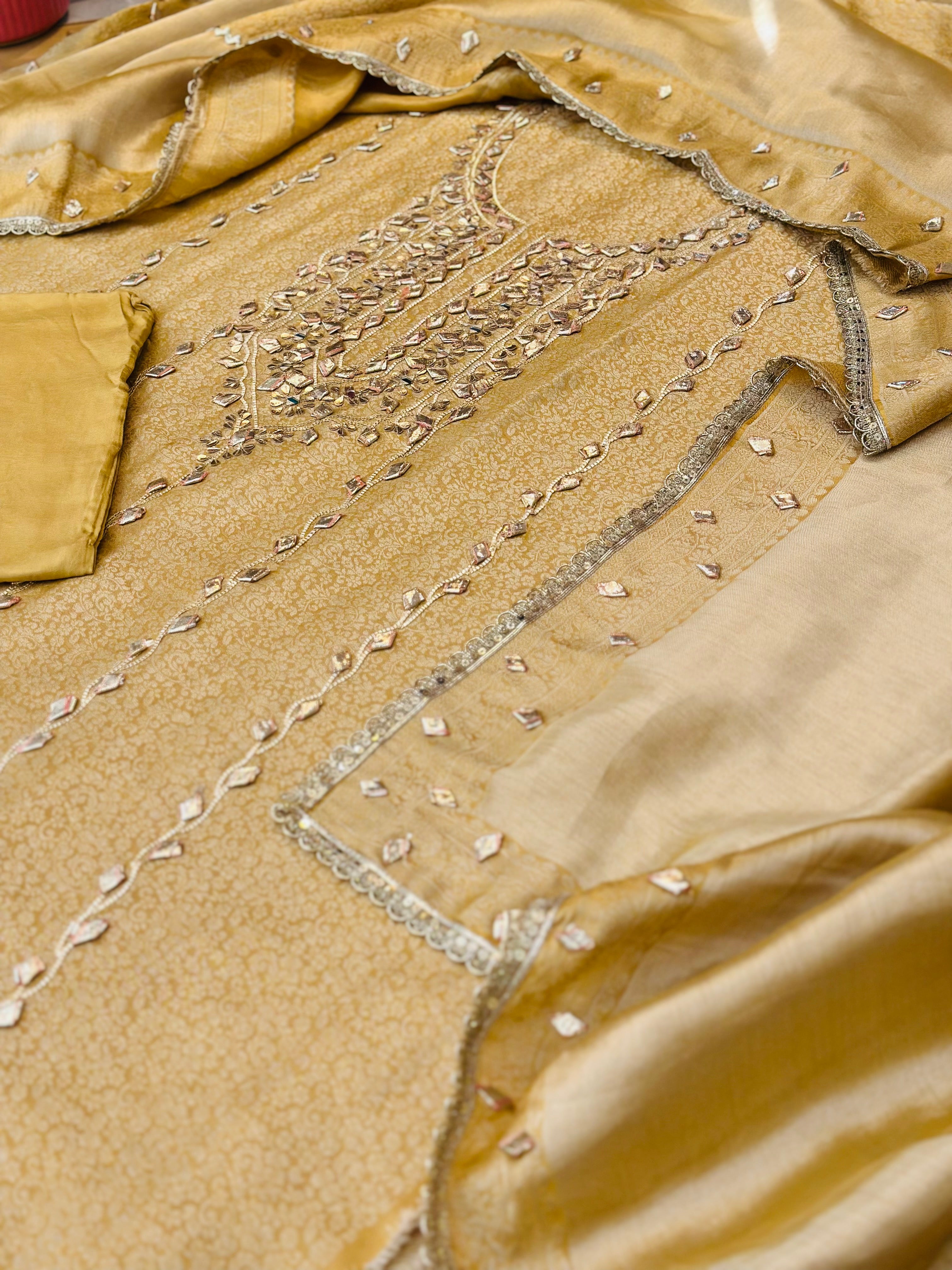 Premium Gota Patti Handwork Unstitched Suit Set