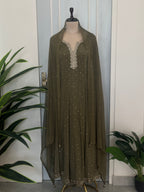 ✨Olive Handworked Anarkali Suit Set with Dupatta✨