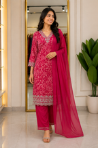 ✨ Floral Print Kurta Set with Chiffon Dupatta ✨