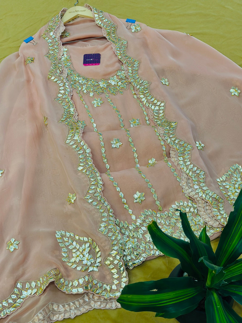 Premium Gota Handwork Unstitched Suit Set
