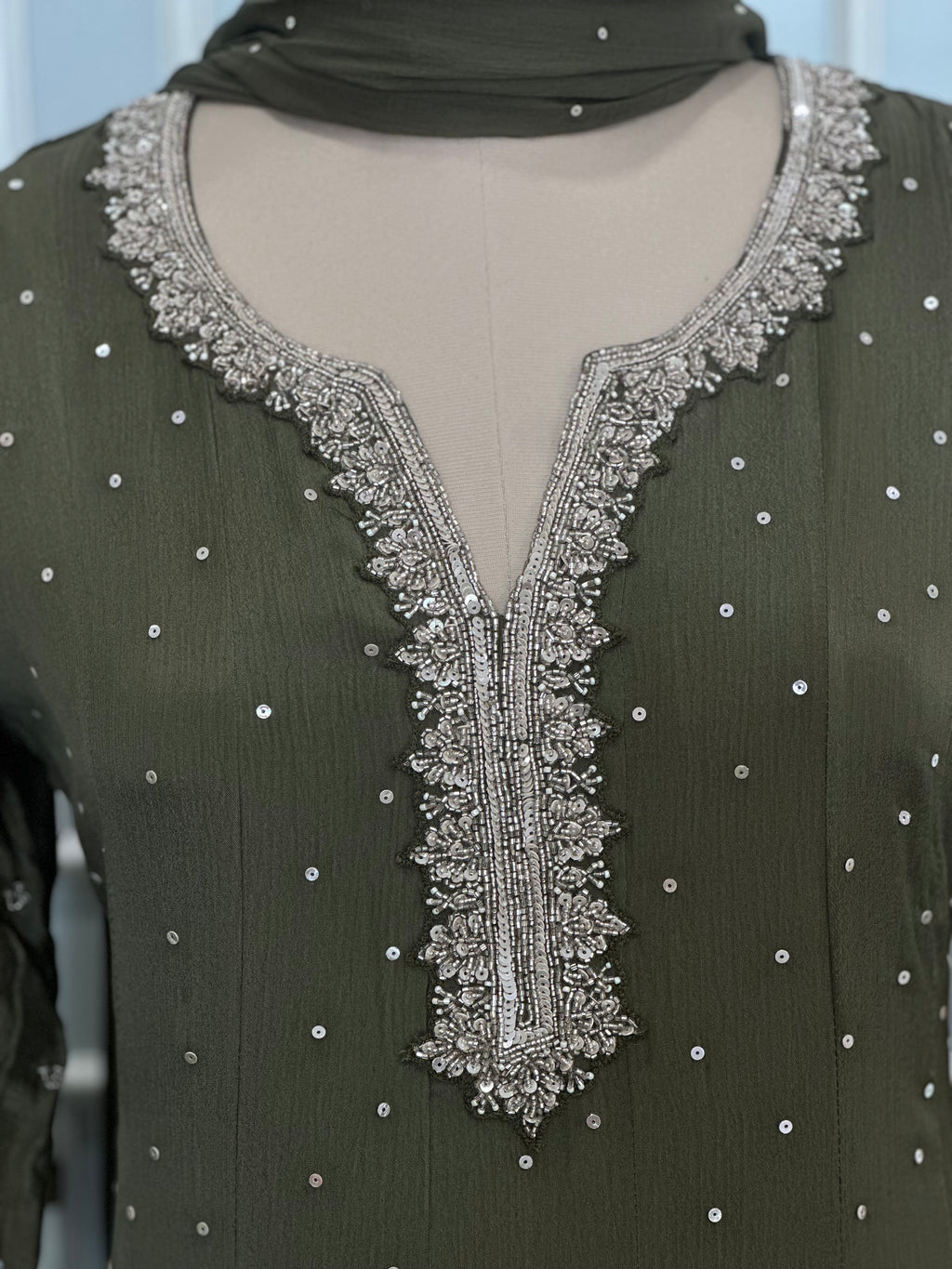 ✨Olive Handworked Anarkali Suit Set with Dupatta✨
