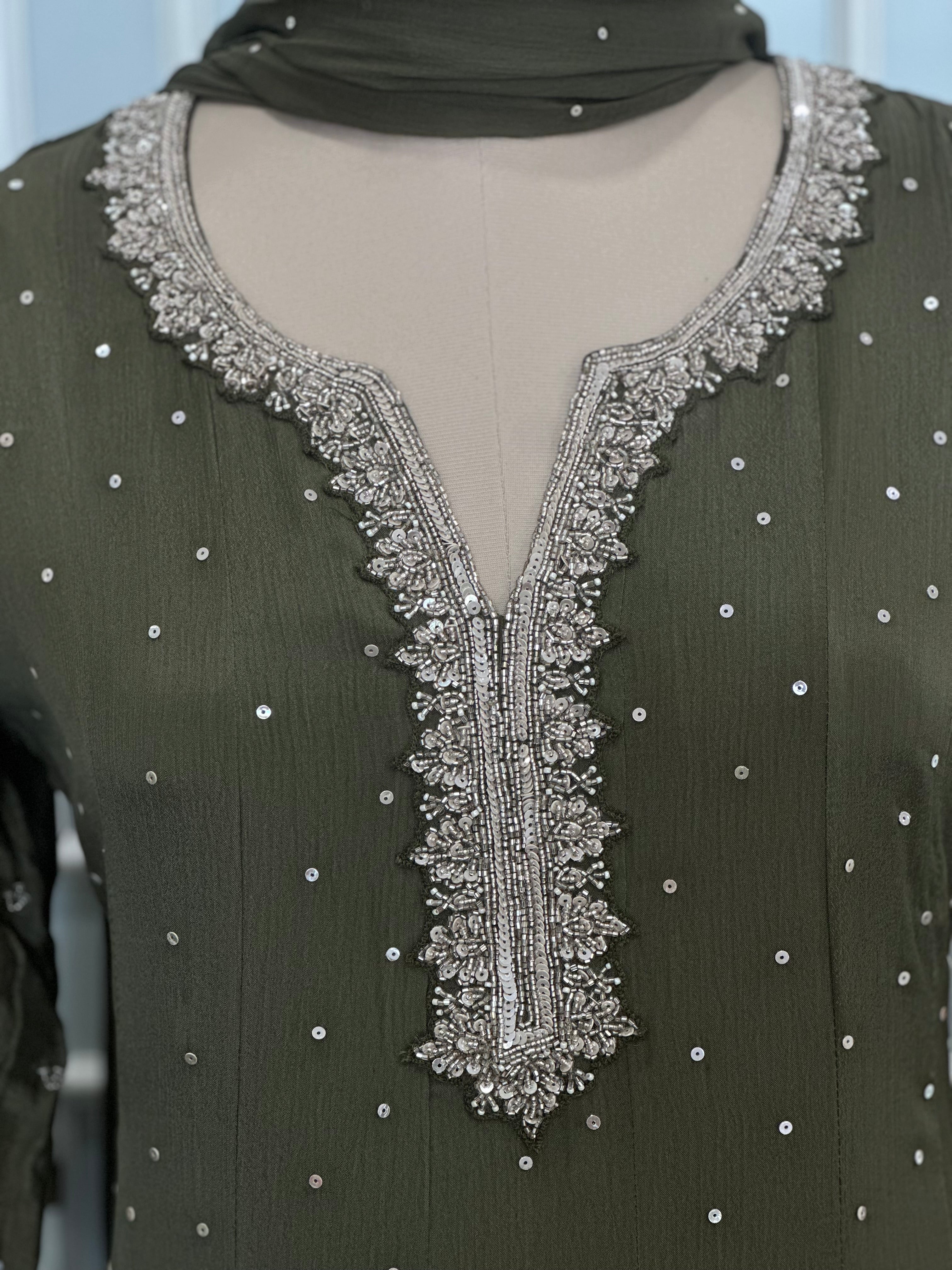✨Olive Handworked Anarkali Suit Set with Dupatta✨