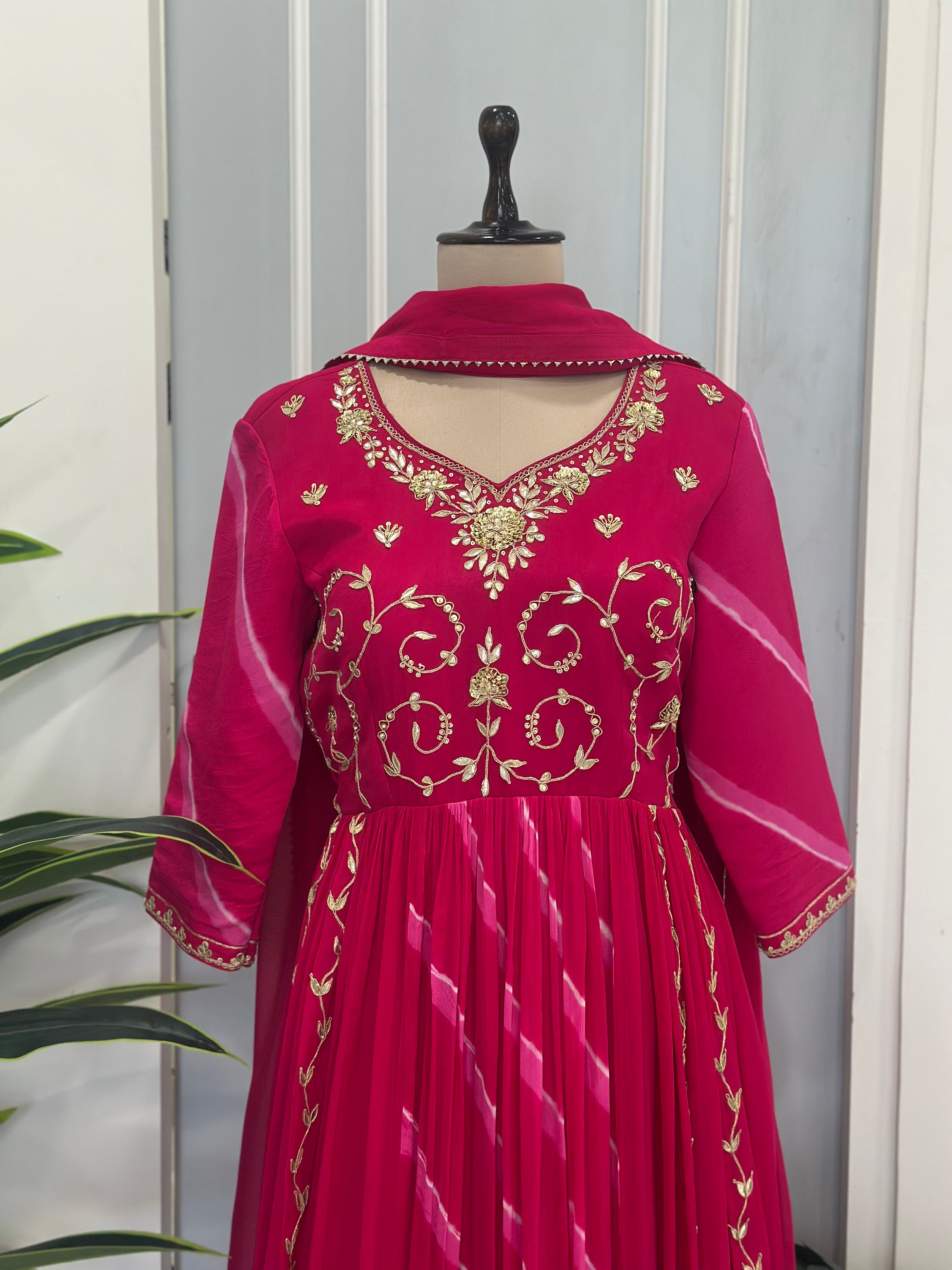 Elegant Leheriya Anarkali with Dupatta