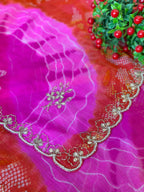 💐 Chiffon Bhandej Handwork Saree💐