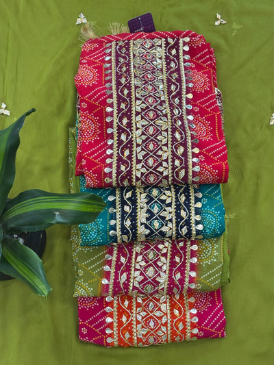 Festive Bandhani Gota Work Unstitched Suit Set