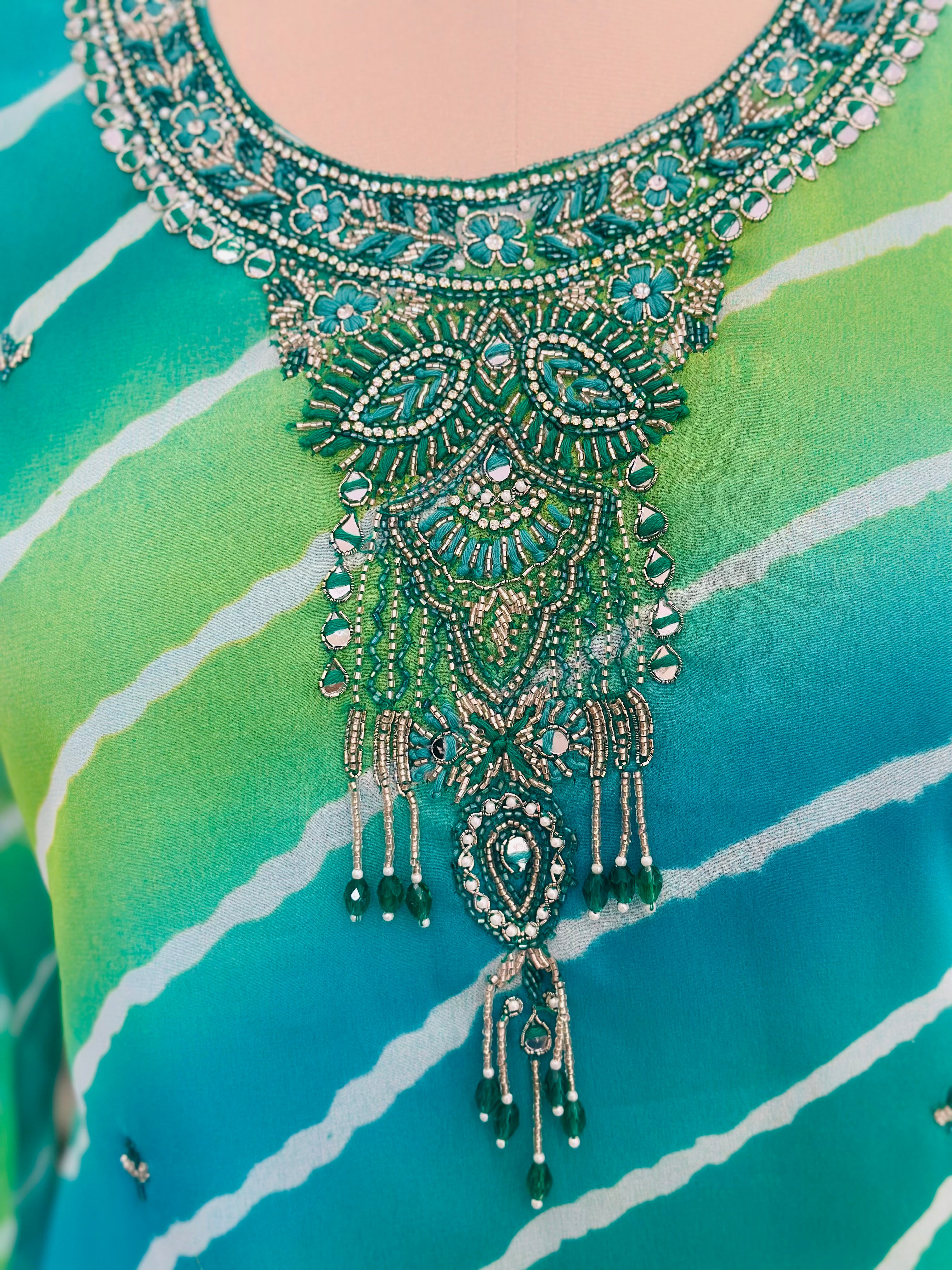 Leheriya Handwork Straight Kurta Set with Dupatta