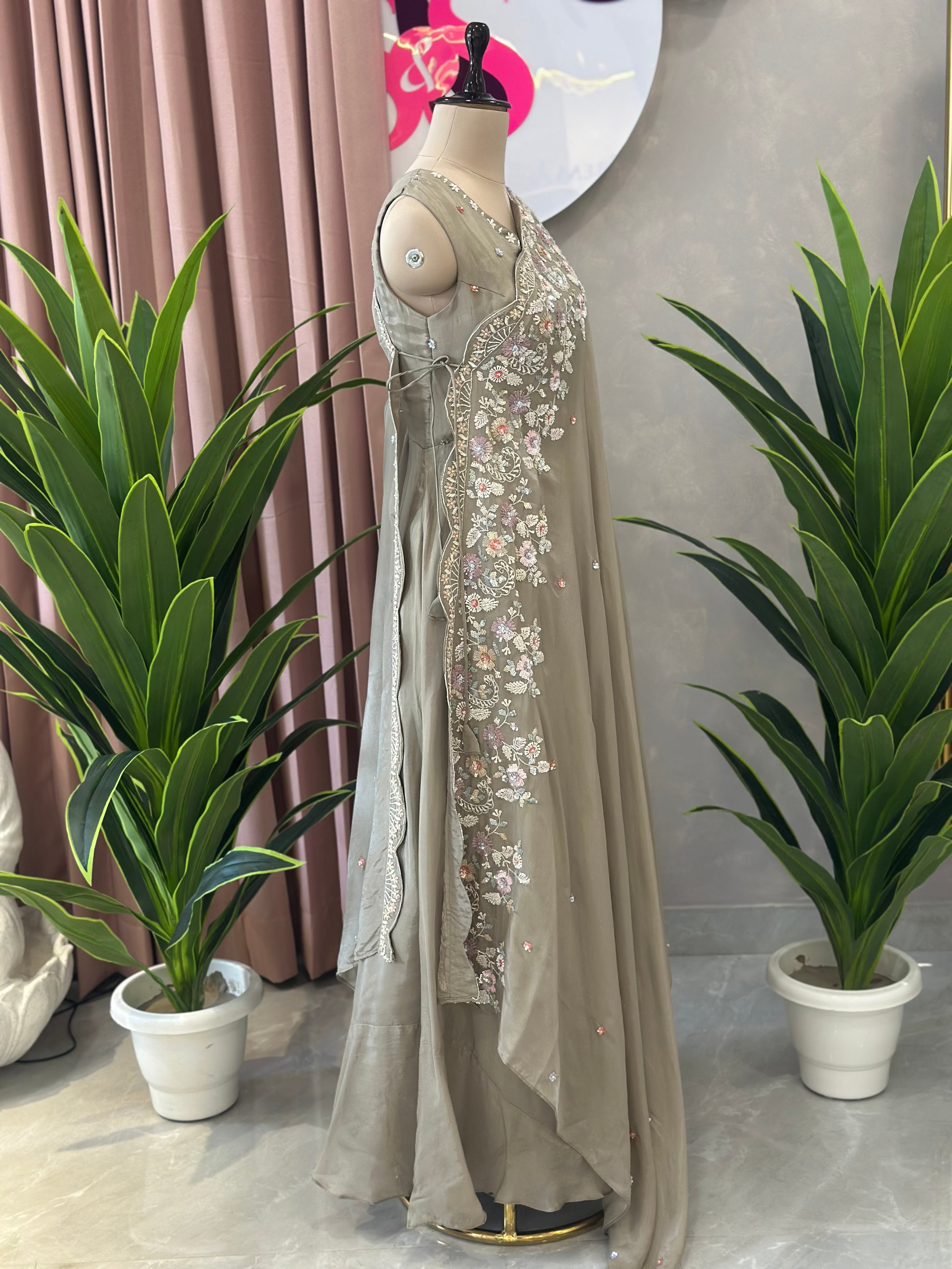 Elegant Handwork Gown Set with Designer Dupatta
