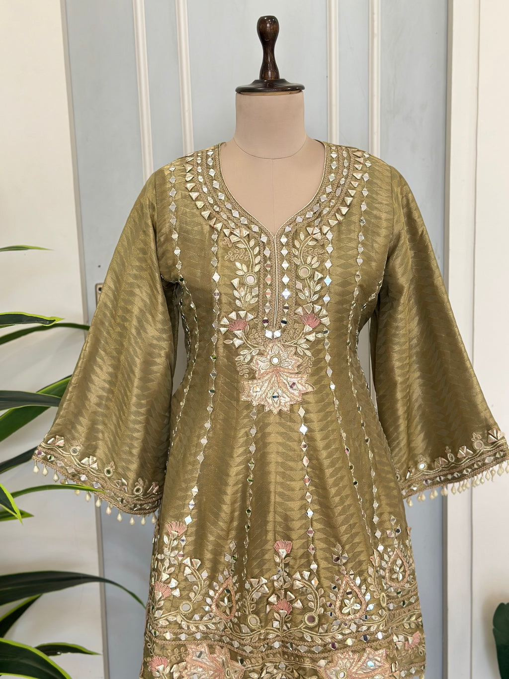 Premium Mirror Handwork Kurta Pant Dupatta Set