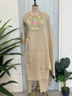 Floral Thread Work Kurta Pant Set With Dupatta